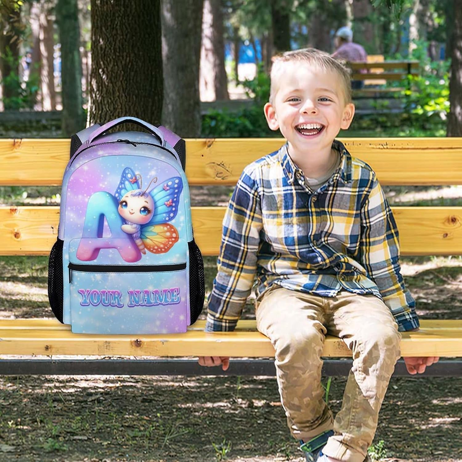 Kids Backpack - Personalized Butterfly Backpacks with Name/Initials for Girls Toddlers - Custom Bookbag Gifts for Daughter/Children - Durable School Bag for Kindergarten/Preschool/Elementary(17 Inch)