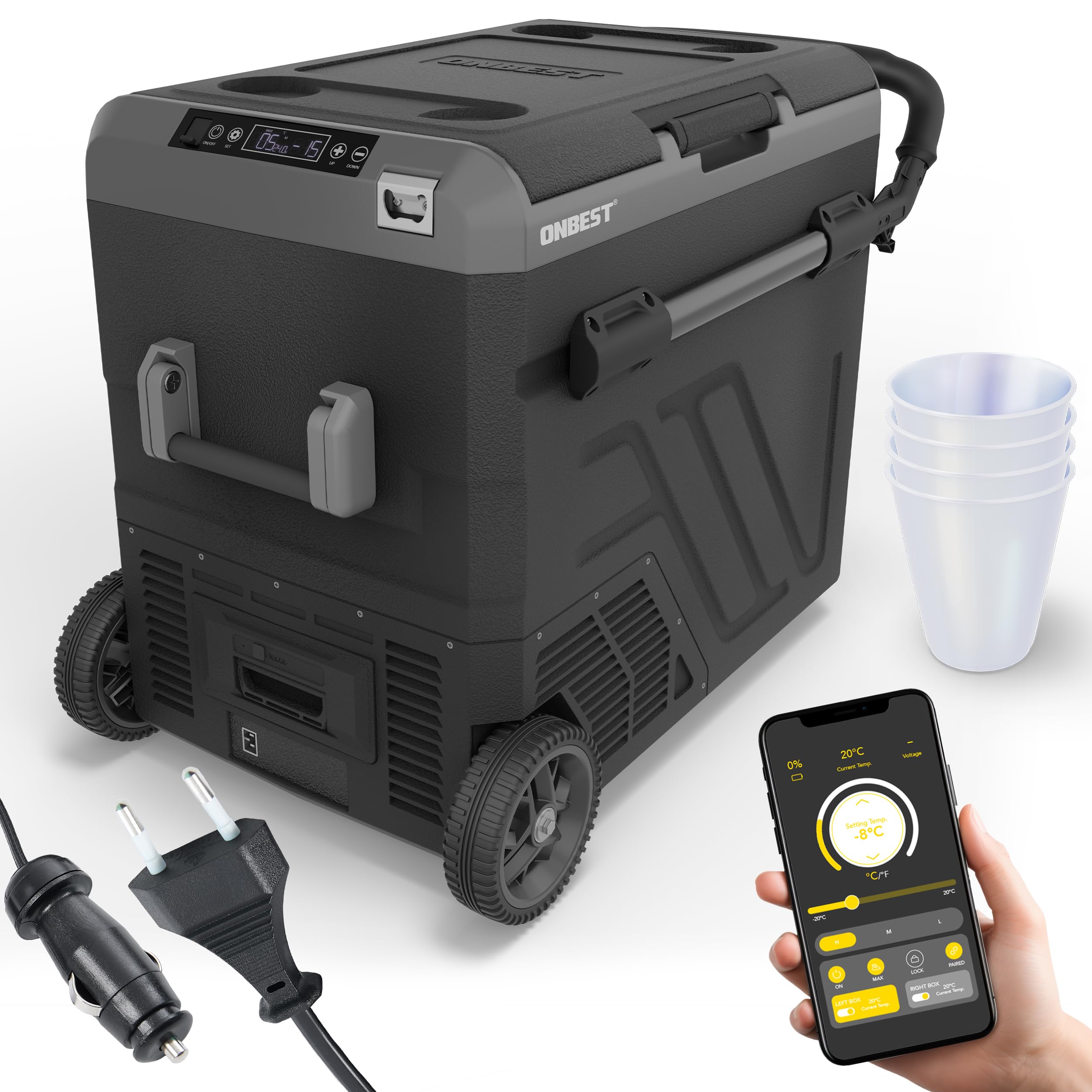 ONBEST Kompressor Kühlbox 60 L – Elektrische Kühl- und Gefrierbox mit Teleskopgriff