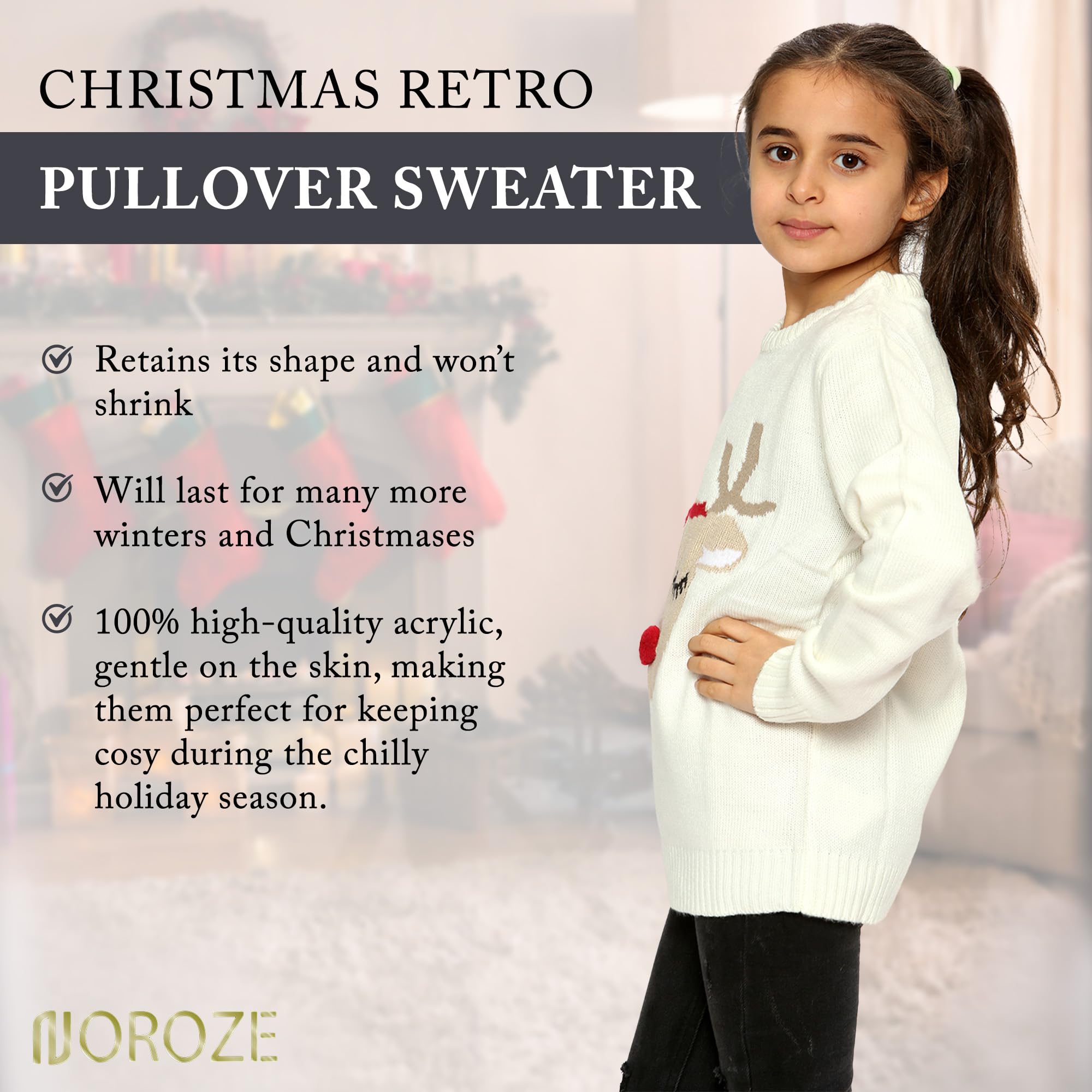 NOROZE Fille Noël 3D Pull Enfants Oiseau Renne Rétro Pullover Pull-Over