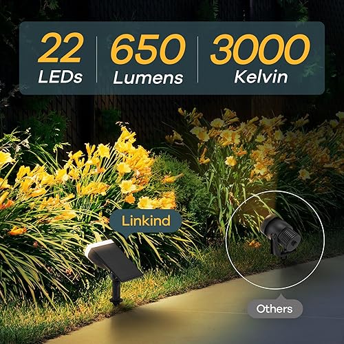 Miniatura 2 de Linkind - Paquete de 4 focos solares para el atardecer hasta el amanecer, luces solares para jardín con 16 LEDs, de luz blanca cálida de 3000 K,