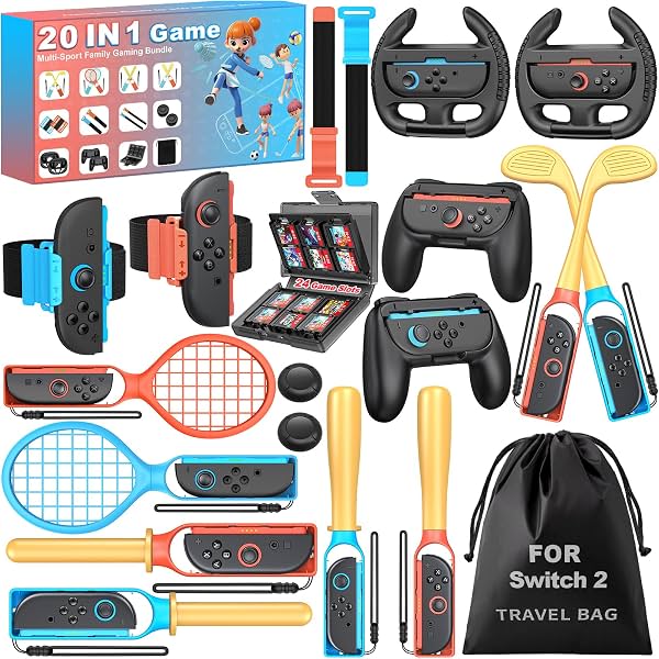 NinABXY Para 2025 Nintendo Switch 2 Accesorios Deportivos Paquete 20 en 1, Diseñado para Juegos de Switch Sports, Mario Golf Super Rush, Mario Tennis Ace, Just Dance, Ring Fit Adventure Clasificación ESRB: Everyone | 20 de octubre de 2025 | por NinABXY