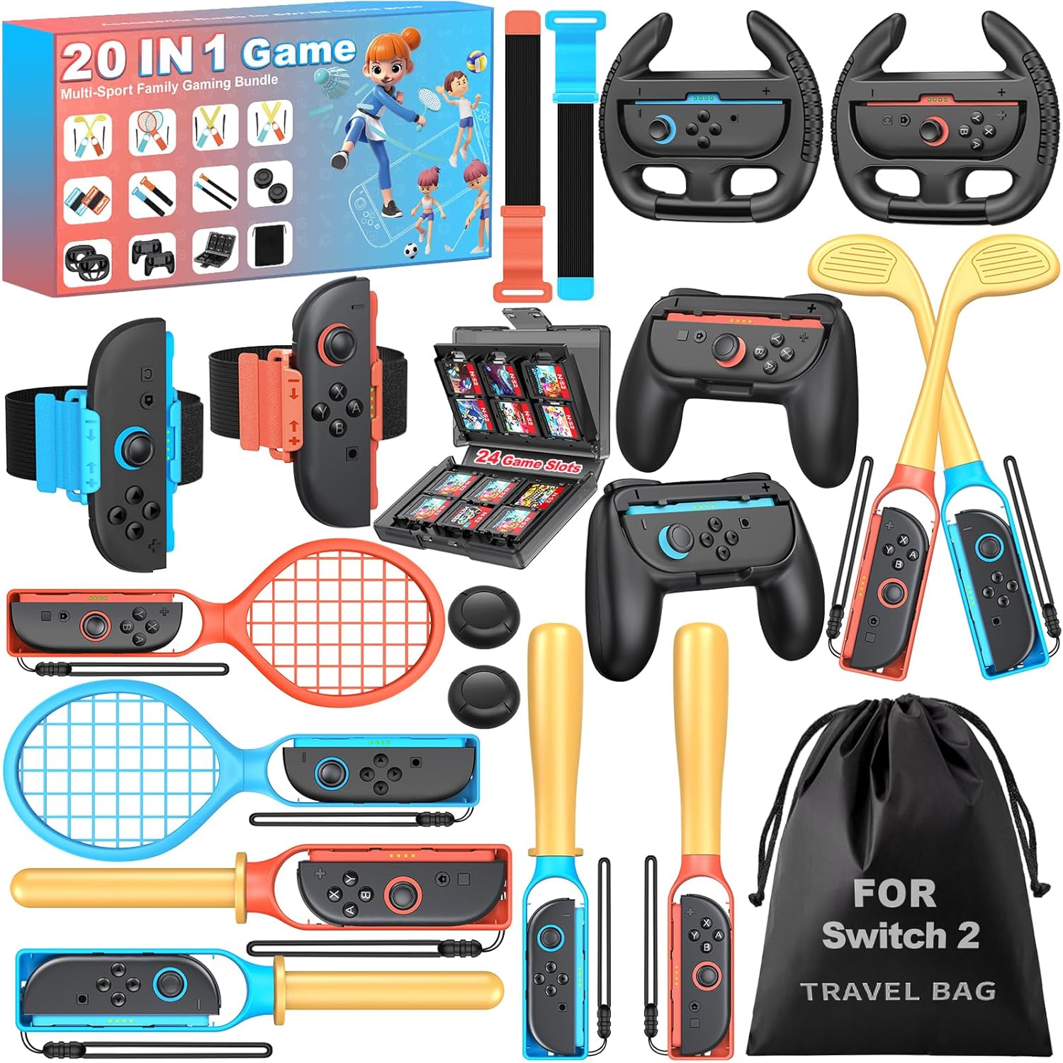 NinABXY For 2025 Nintendo Switch 2 Sports Accessories 20 in 1 Bundle,Designed for Switch Sports Games,Mario Golf Super Rush,Mario Tennis Ace,Just Dance,Ring Fit Adventure