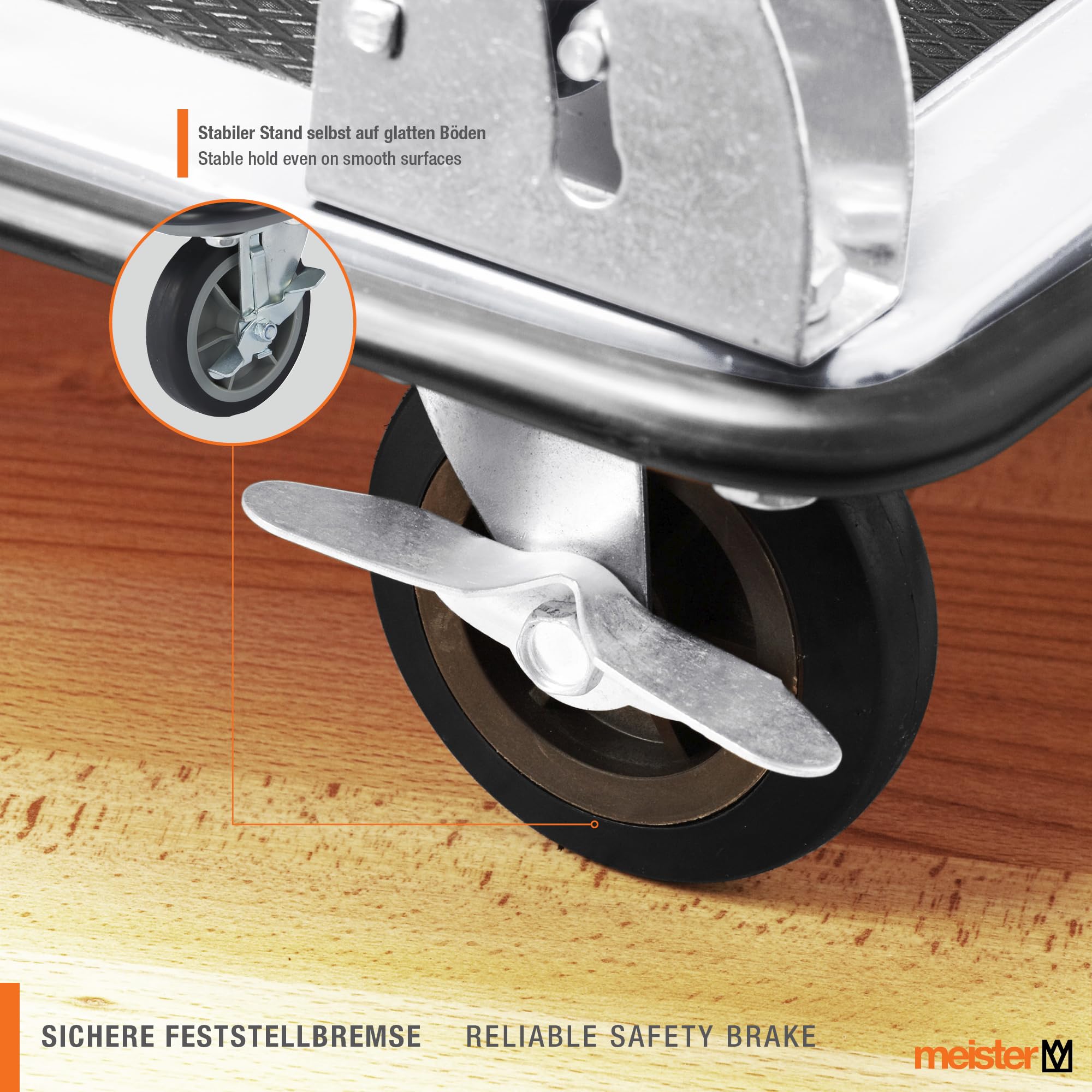 Meister Platformwagen – inklapbaar – tot 300 kg draagkracht – parkeerrem/ transporthulp met zwenkwielen/pakketwagen met anti-slip coating/klapwagen van staal / 8985540