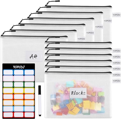 Miniatura 1 de YOPCDJ 12 bolsas de malla con cremallera, bolsa de rompecabezas A4 para organizar bolsa de almacenamiento, bolsas de archivos para oficina, juegos