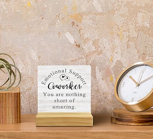 Miniatura 4 de QASHWEY Letrero de Placa de Madera de Compañero de Trabajo de Apoyo Emocional Decoración de Escritorio, Regalos de Agradecimiento Regalos