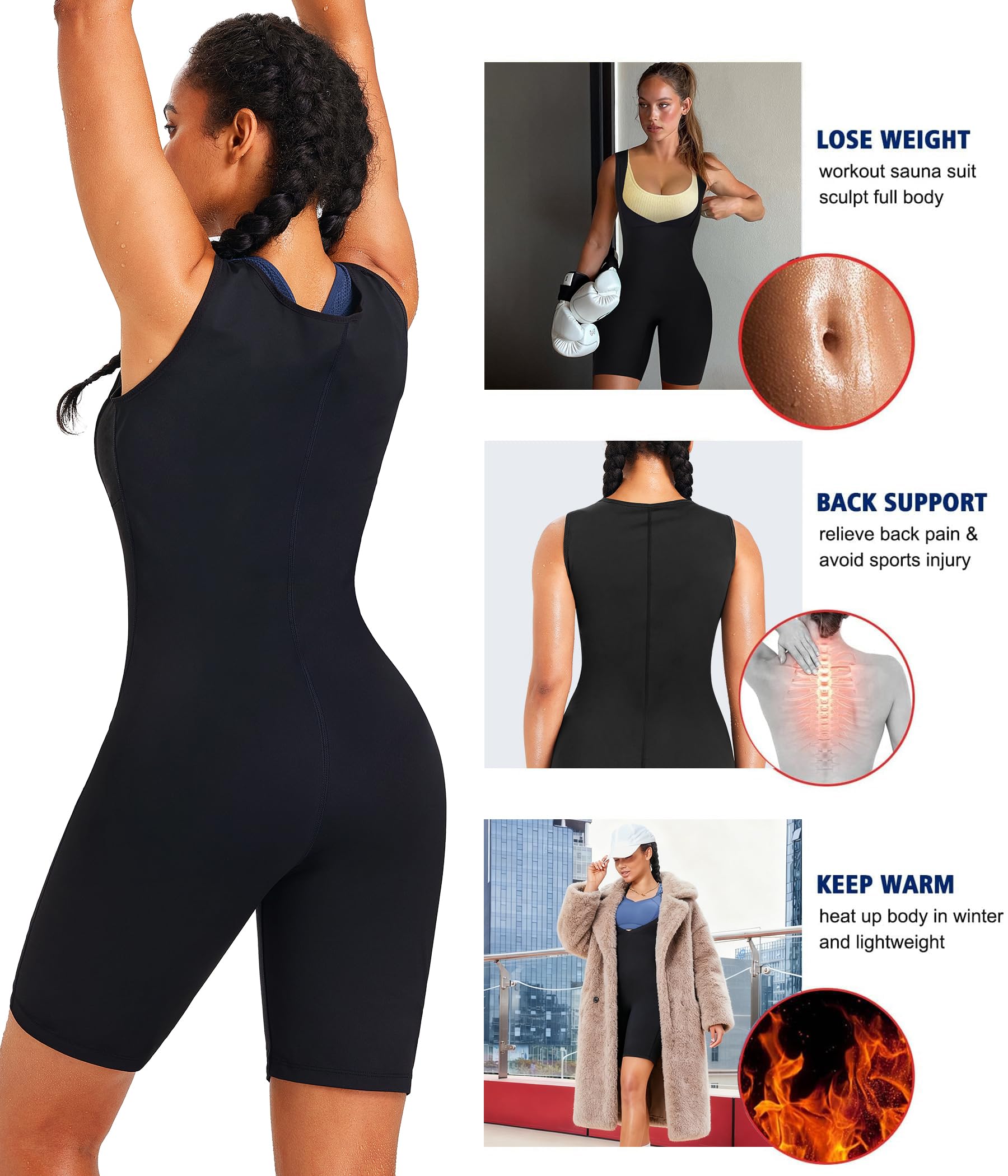 KUMAYES Trajes Sauna Compresion Mujer Adelgazantes Mono de Cuerpo Completo Entrenador Adelgazante Sudoración Deporte Shapewear Traje de Sudor Sauna de Cuerpo