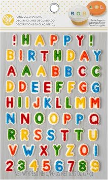 Wilton Happy Birthday Letters Cake Decorations, 68-Count Icing Letters & Numbers, Assorted Colors for Cakes, Cupcakes & Cookies, Made in USA