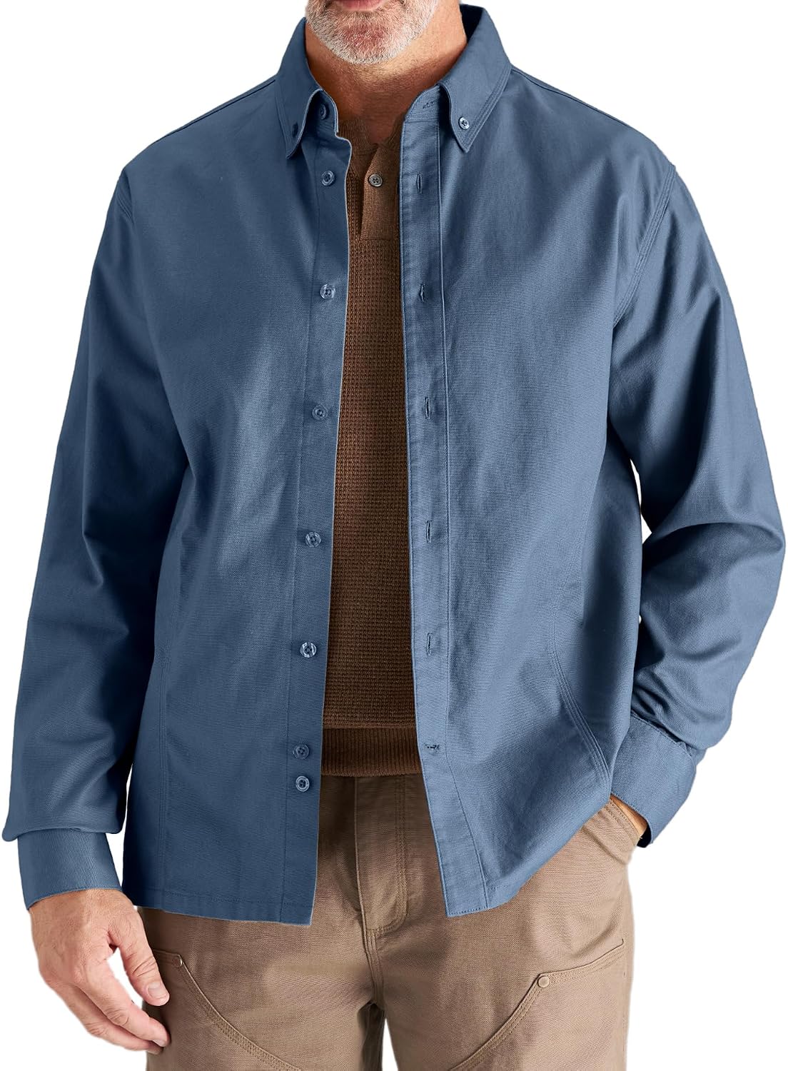 CHRONOLINE Men's Canvas Work Shirt Stretch Cotton Long Sleeve Button Down