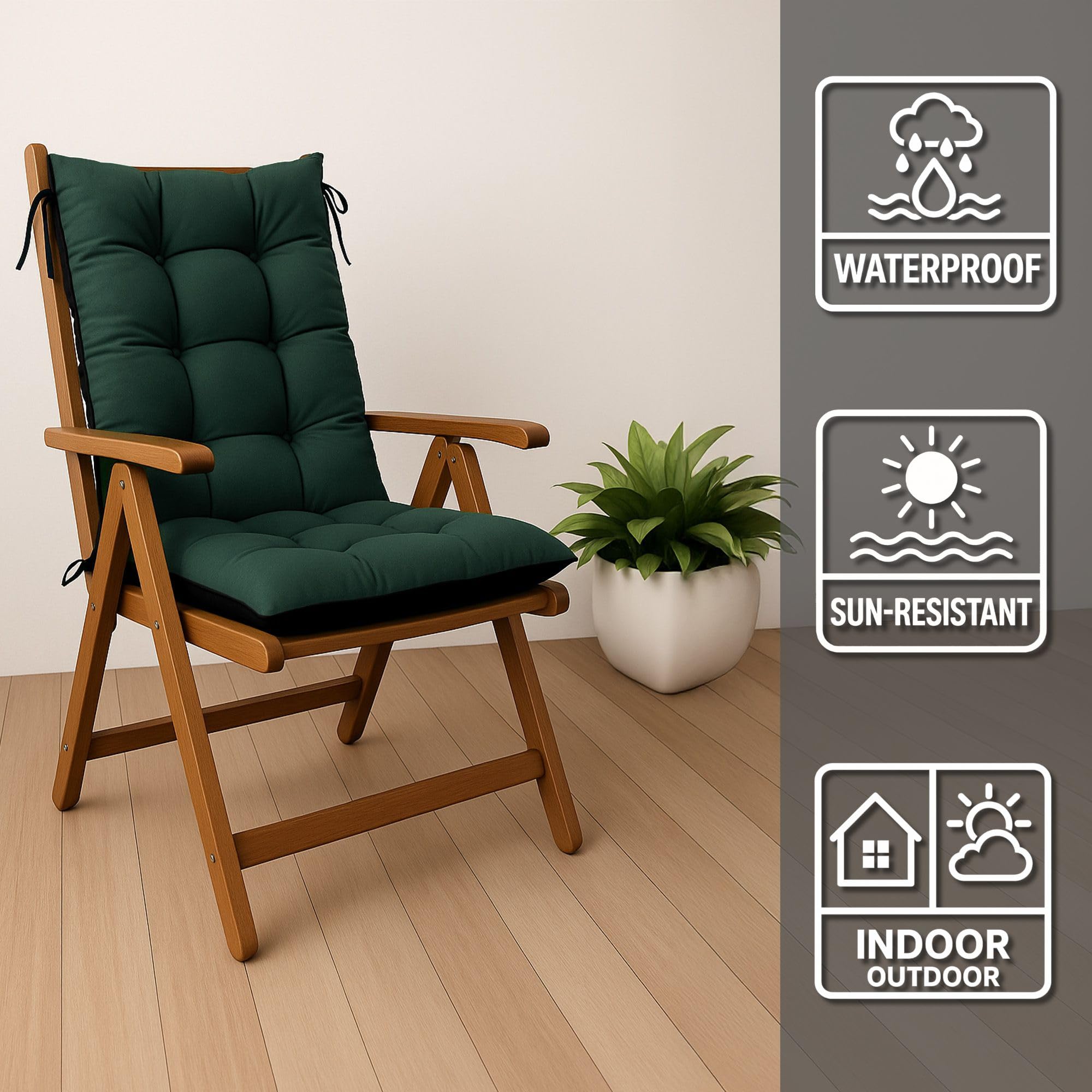 Amazinggirl Coussin Fauteuil Jardin Dossier Haut 50x120 cm - Coussins pour Chaises de Jardin & Fauteuil Extérieur Vert Coussin Chaise Exterieur Épais 10 cm avec Attaches