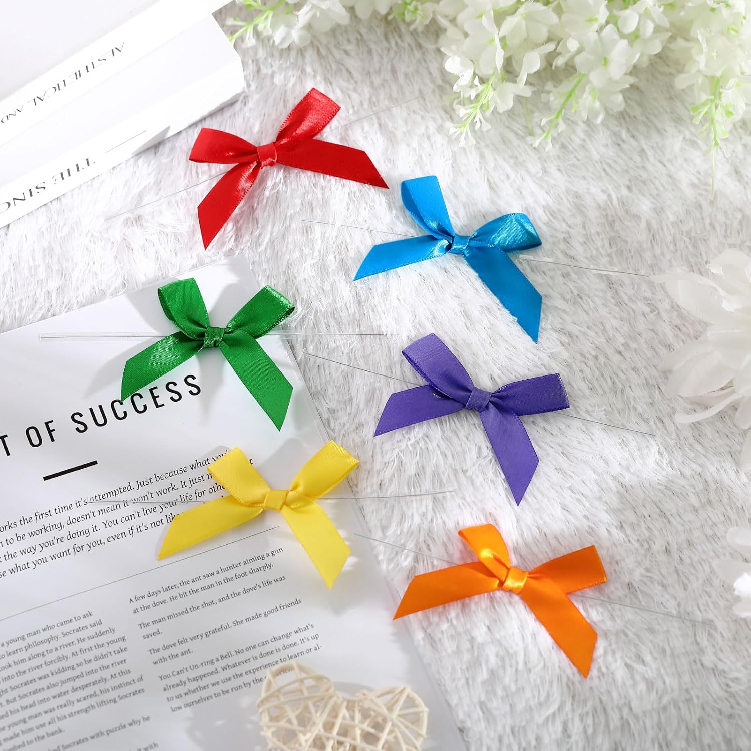 Taiyin 200 Pcs Twist Tie Bows 2.6'' mini Satin Ribbon Bows for Treat Bags Crafts, Gift Wrapping, Candy Bags, Christmas, DIY, Wedding, Party Present Decoration(Rainbow) - Image 6