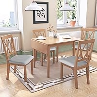 Vista 33 de Juego de mesa de comedor de 3 piezas con altura de mostrador, juego de comedor de madera maciza con 2 taburetes tapizados, mesa de comedor