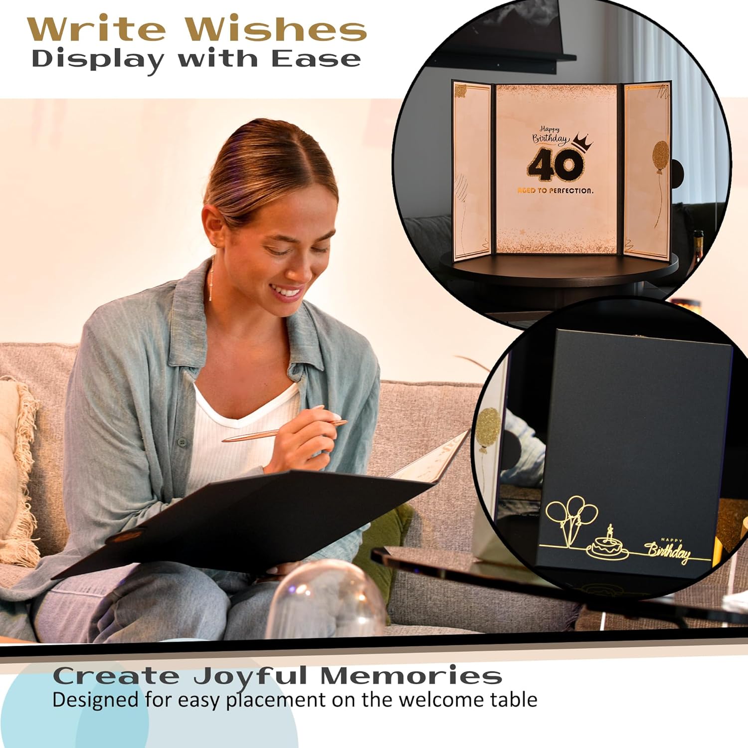 40th Birthday Guest Book – Foldable Black and Gold Sign-in Poster Board Keepsake for Men or Women – Spark Foil Printed Gift – 12x18 Inch Display – Aged to Perfection – Pen Not Included - Image 6