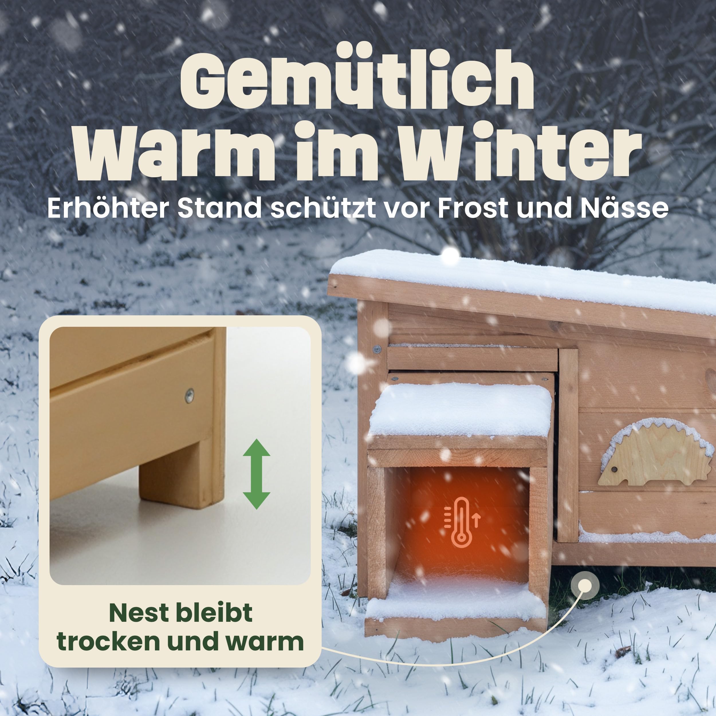 zooprinz Igelhaus Winterfest mit Boden – sicheres Outdoor Igelhotel für den Garten, wetterfestes Holz Haus mit geschütztem Eingang & abnehmbarem Dach, Bausatz ohne Werkzeug – draussen trocken & warm