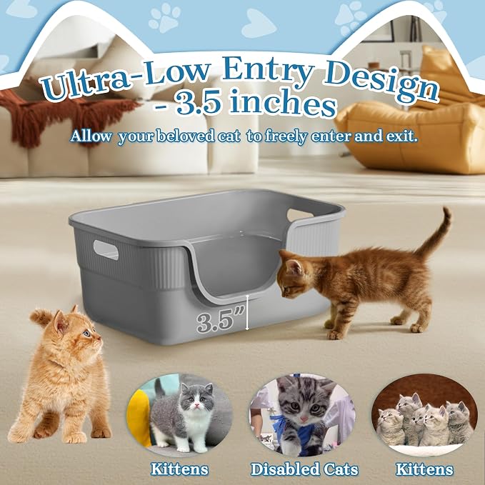 Arenero para gatos con entrada baja y lados altos gris miniatura 2