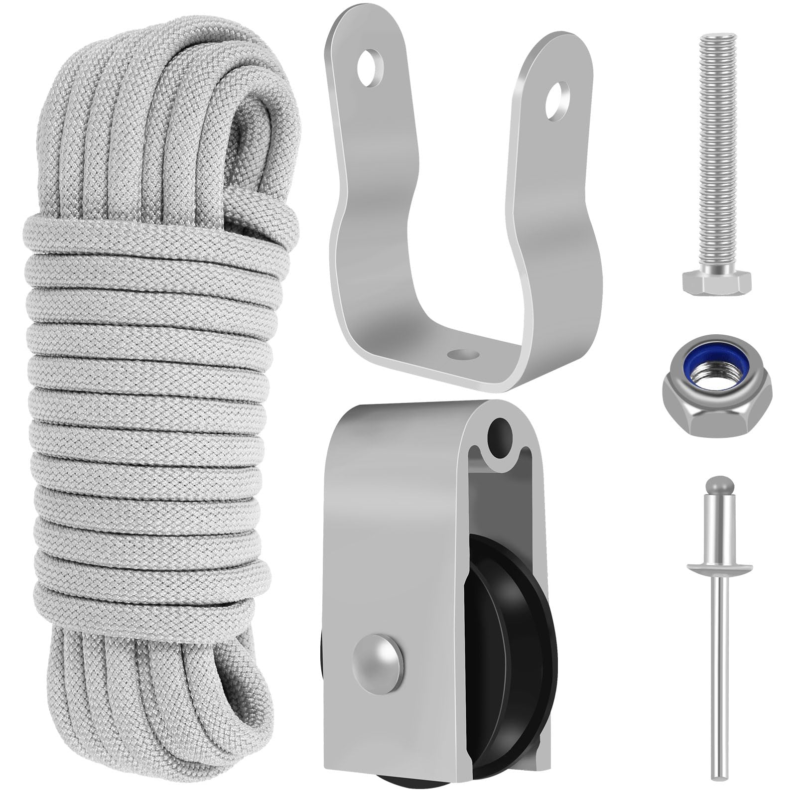 Nihuifdpy Silver Extension Ladder Pulley Kit 40Ft Telescopic Ladder Rope And Pulley Kit Ac30-2 Extension Ladders Rope Replacement For Pulleys