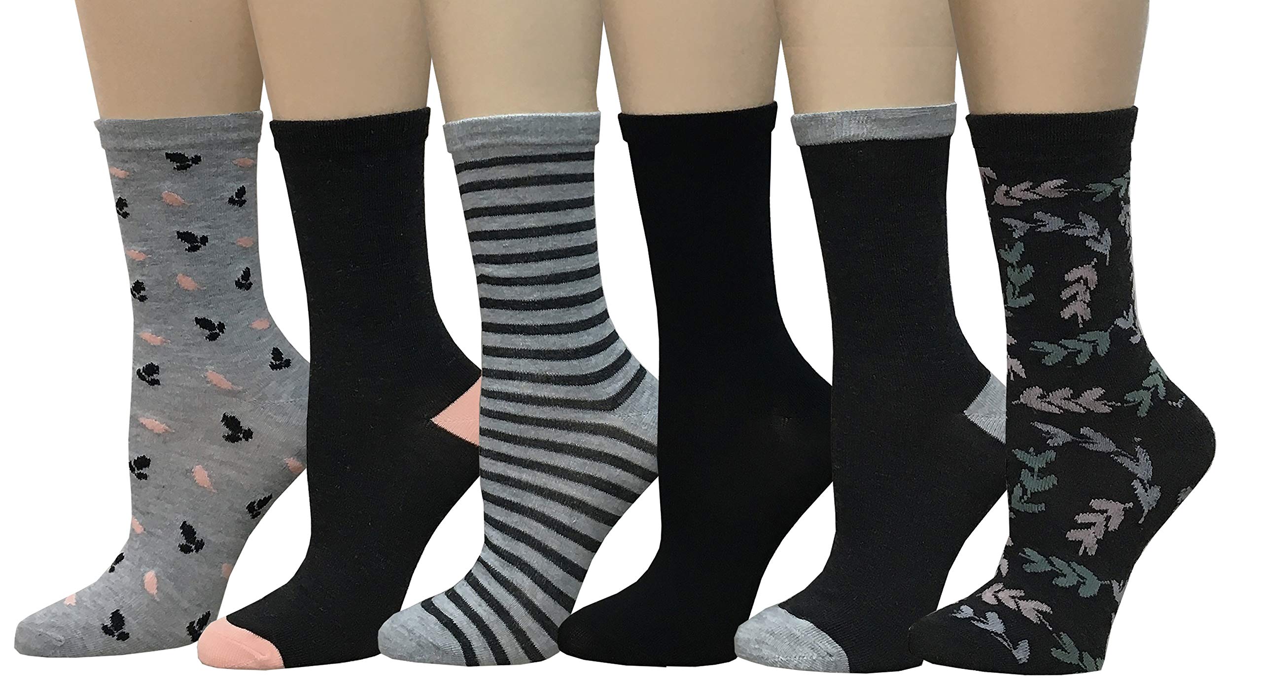 Badgley MischkaLadies Casual Fashion Crew Socks, One Size, Pack of 6