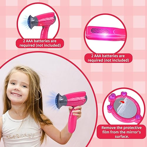 Miniatura 2 de Juego de peluquería de belleza, 22 piezas con accesorios de maquillaje y secador de pelo, juego de simulación, regalo de Navidad y cumpleaños para
