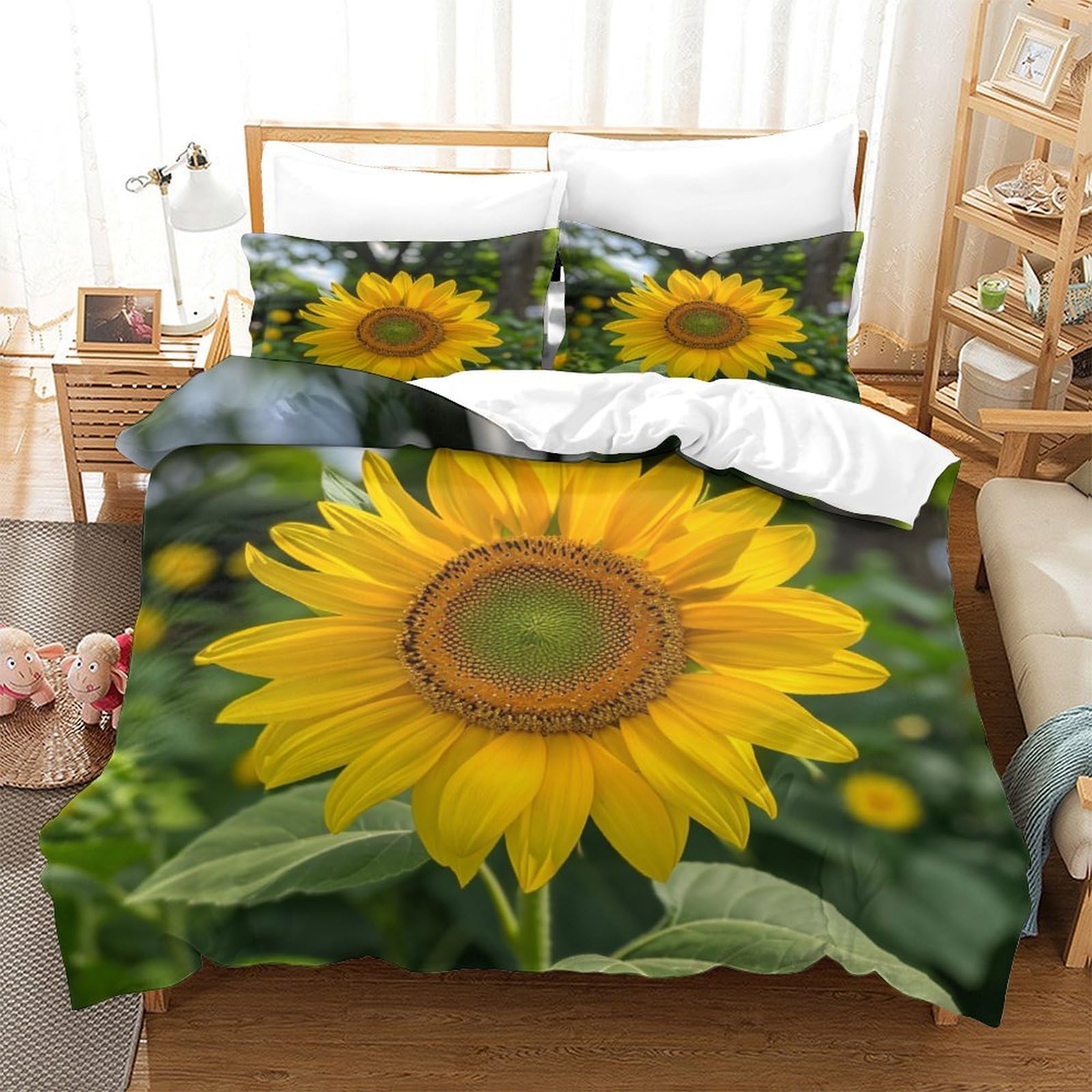 P1S9U7W5Y Fresh Sunflower 3D Printed Microfiber 3pcs Duvet Cover Set Bedroom Decor Sunflower Bedding Set Super king（260x220cm）