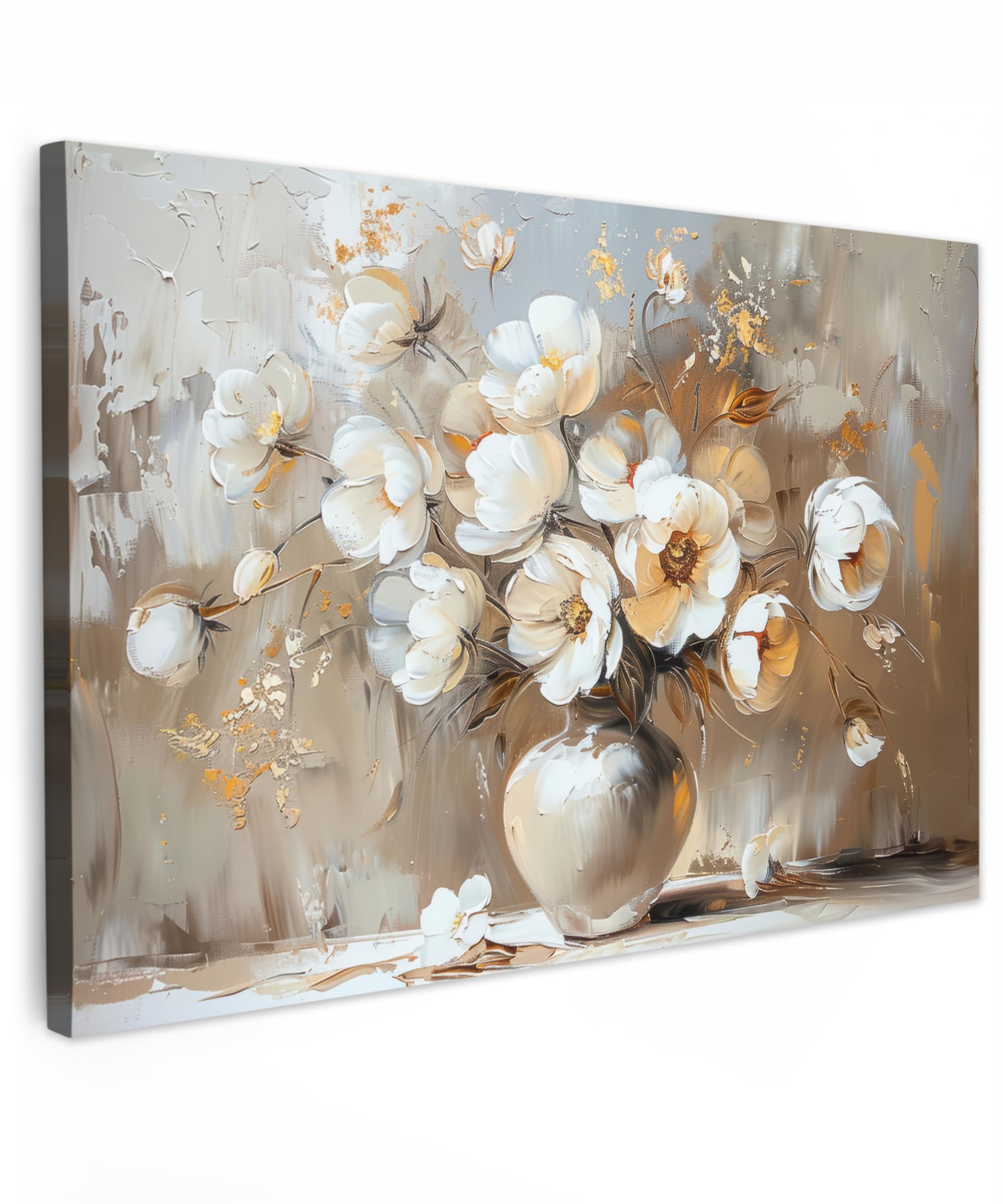 MuchoWow© Canvas Wall Art 12"x8" / 30x20 cm Decor Hanging Pictures for Living Room Canvus Artwork Deco Walls Vase - Flowers - Art - Gold — image 1
