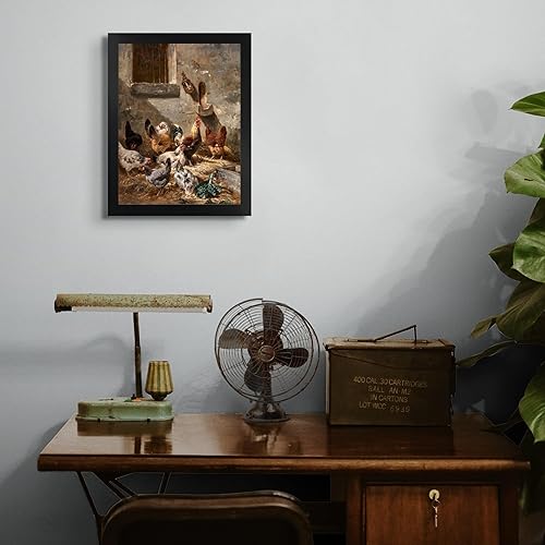 Miniatura 4 de Gallo y gallinas de la cabaña perdida en el corral de Charles Emile Jacque  Impresión en marco biselado dorado  Reproducción de pintura de obras de