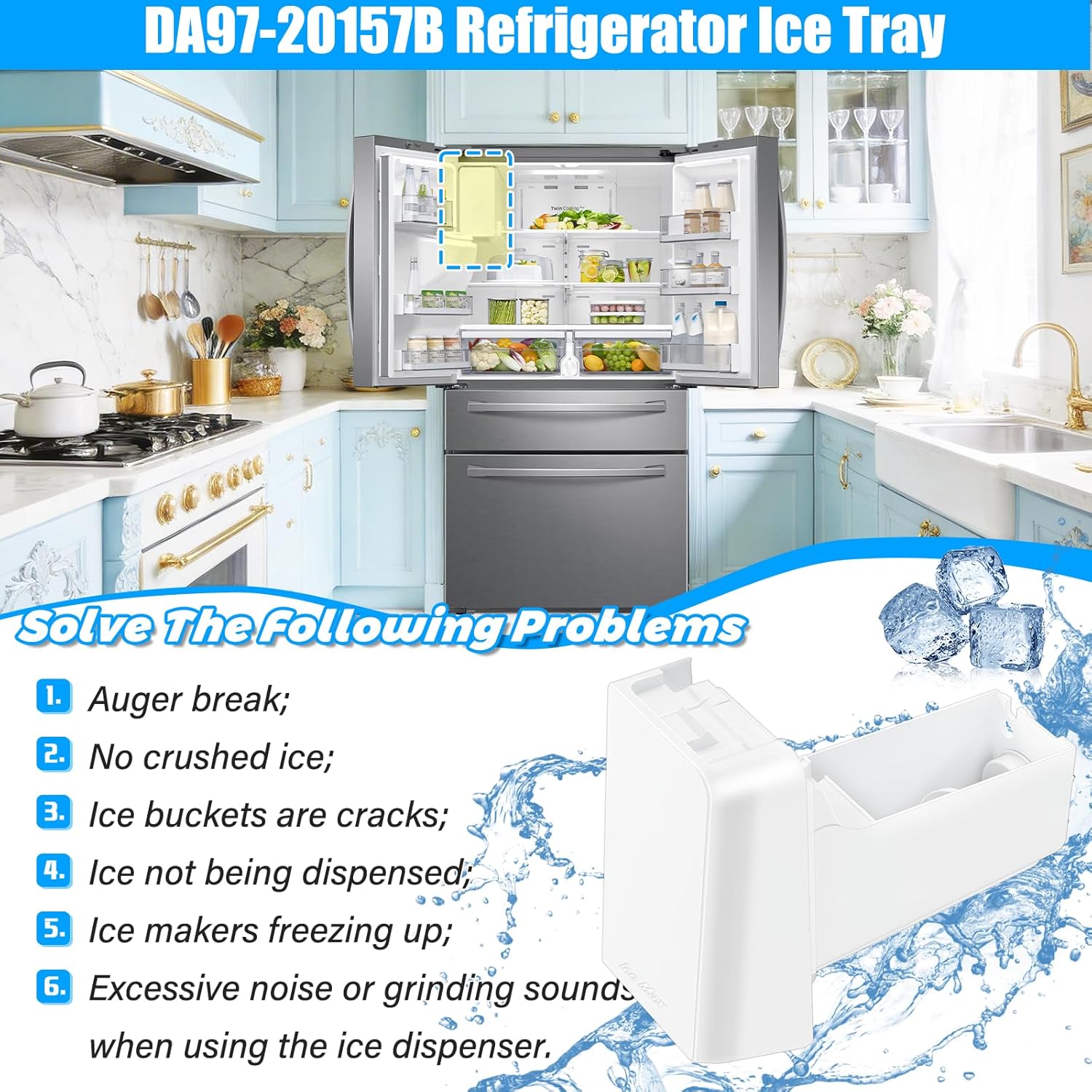 Upgraded DA97-20157B, DA97-20157A Refrigerator Ice Bucket Compatible with Samsung Refrigerator Ice Container RF22R7351SR RF24R7201SR RF22R7351SG Ice Maker PS12720126 Refrigerator Ice Tray Ice Bin