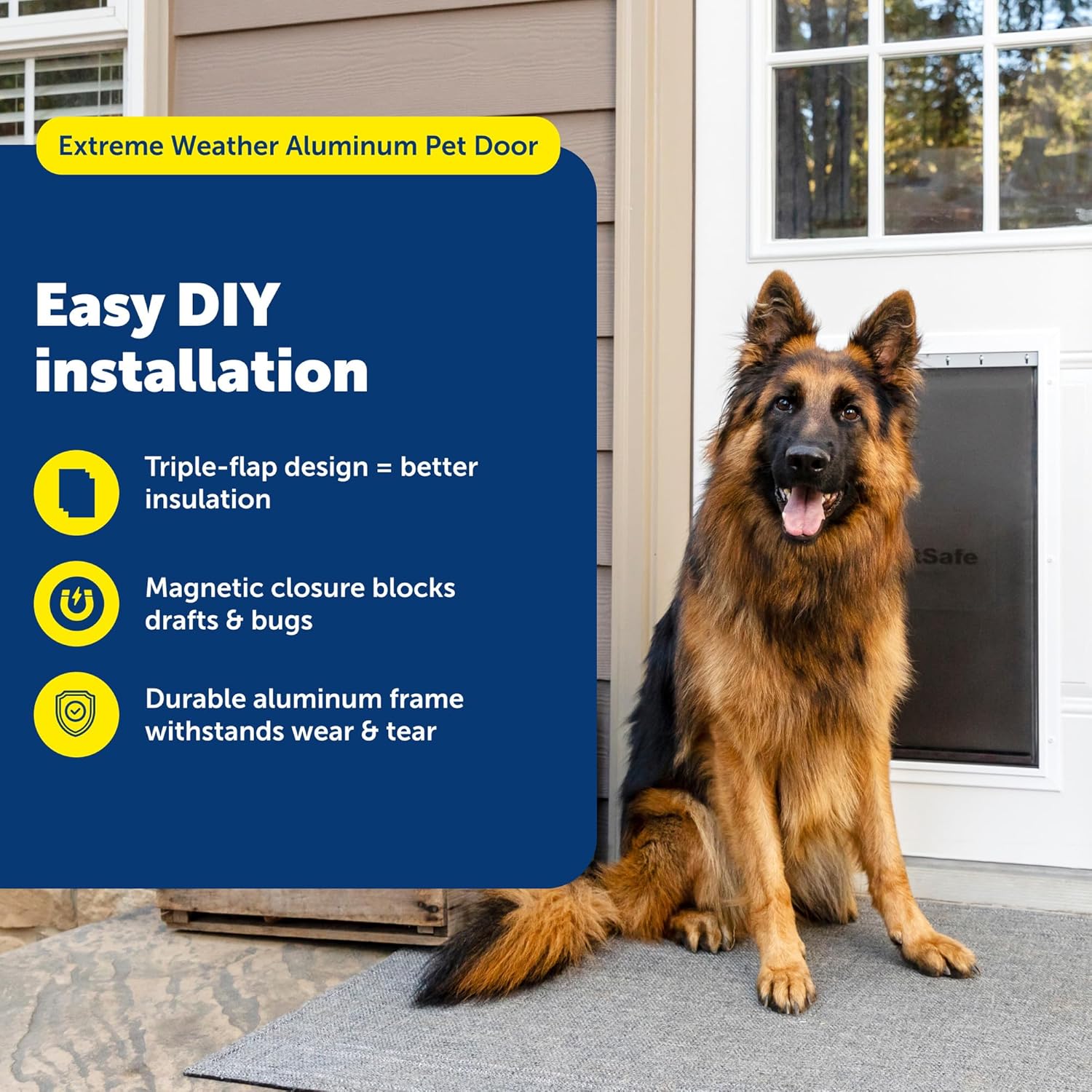PetSafe Extreme Weather Aluminum Pet Door - Energy-Saving Thermal Barrier Pet Flap with Slide-in Door Locking & Secure Flap Cover - for Dogs Up to 220 Lb - Extra Large Aluminum Pet Door X-Large (Pack of 1)
