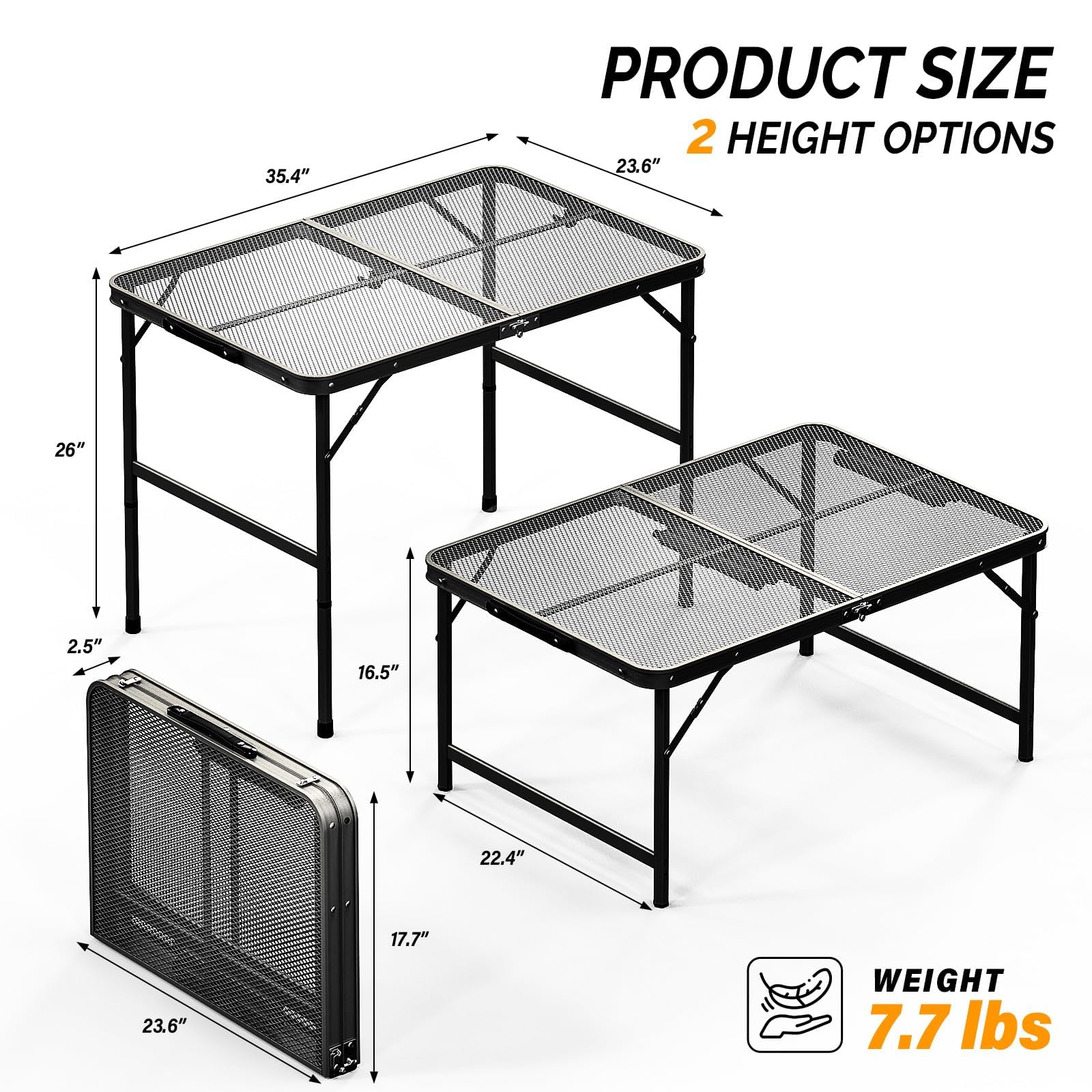 Table de Camping Pliante pour Barbecue, 90x60cm Table de Barbecue Réglable en Hauteur,Table de Pique - Nique pour Intérieur, Extérieur, Plage