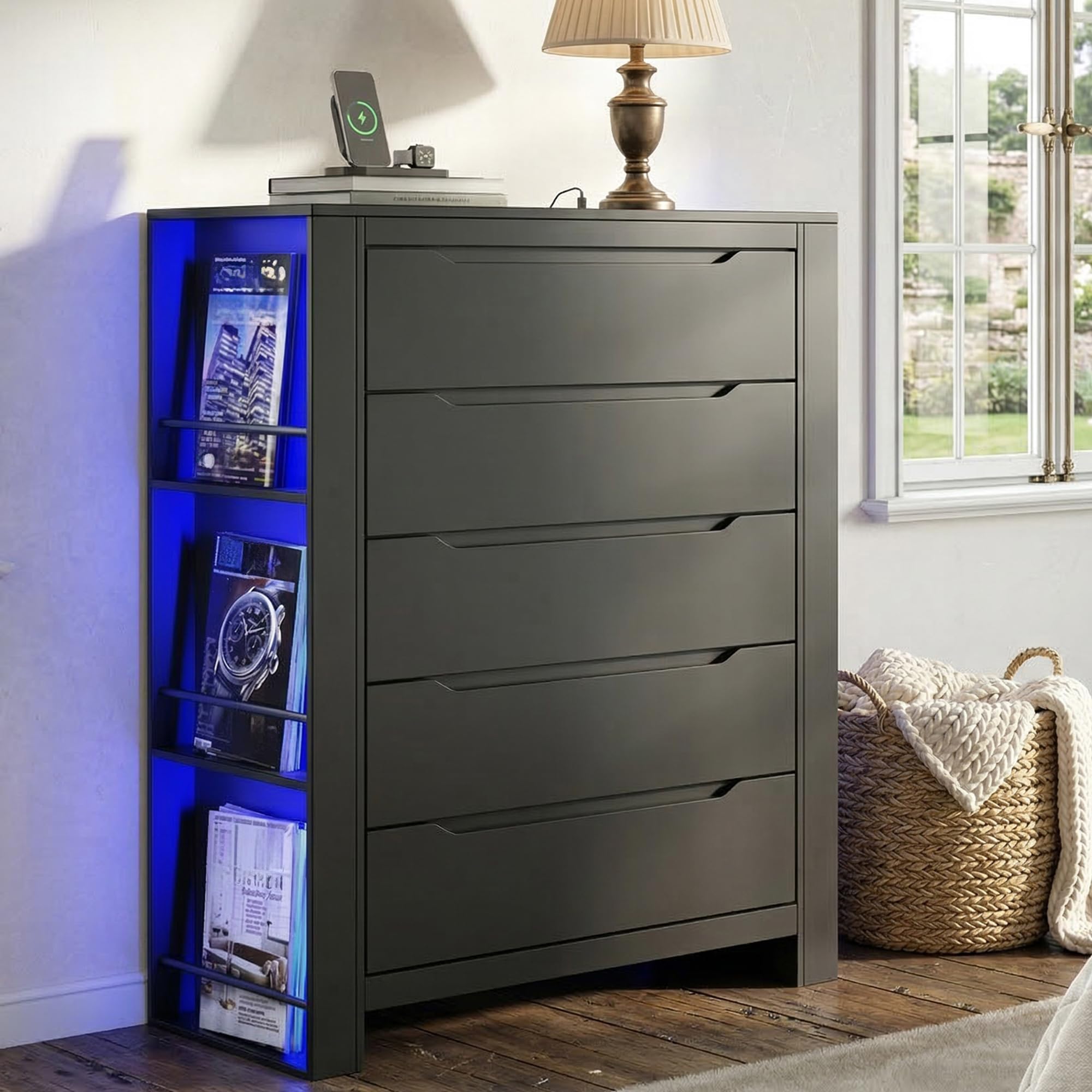Loomie 5-Drawer Dresser with Charging Station and LED Lights