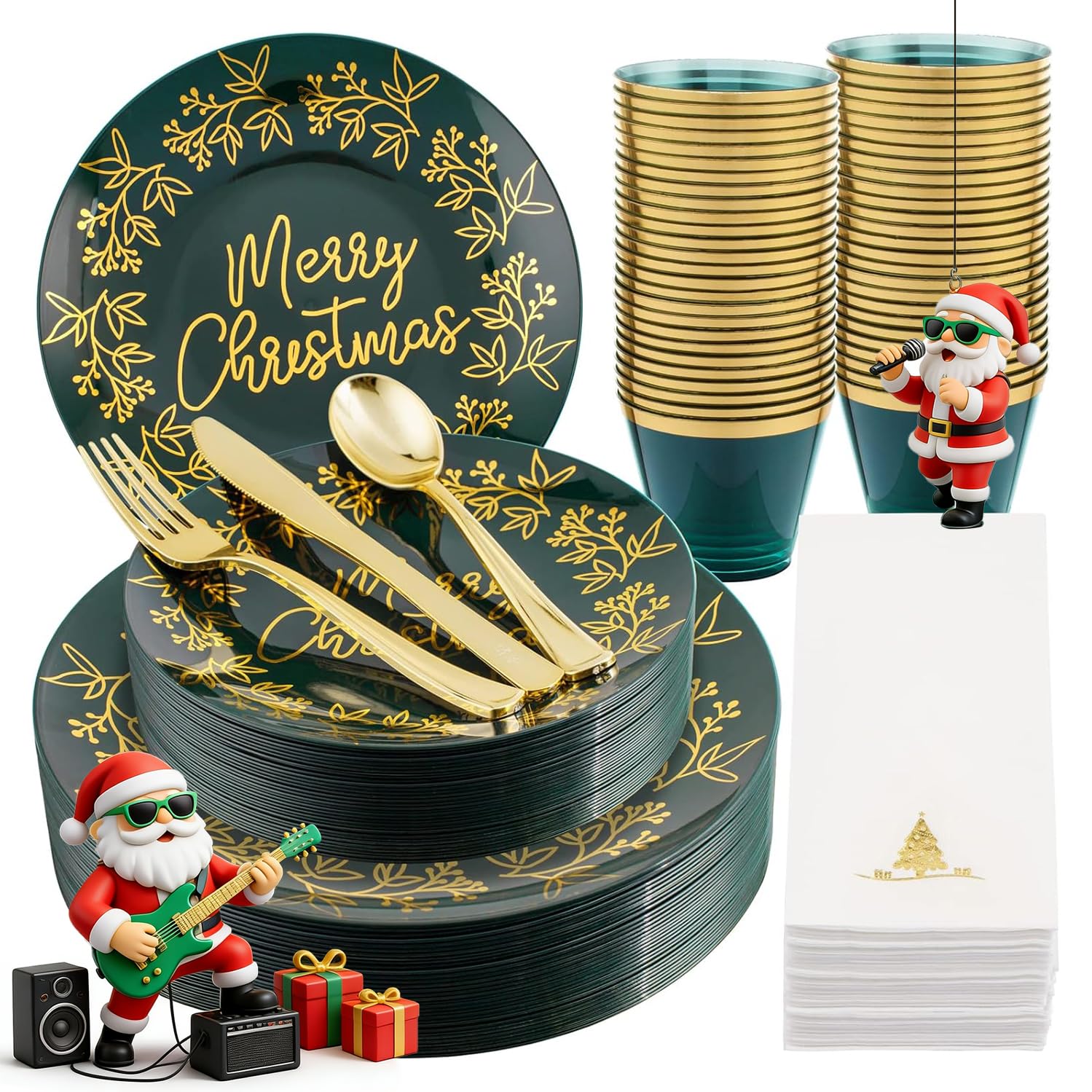 Amazon.com: Morejoy 175Pcs Green Gold Christmas Plastic Place
