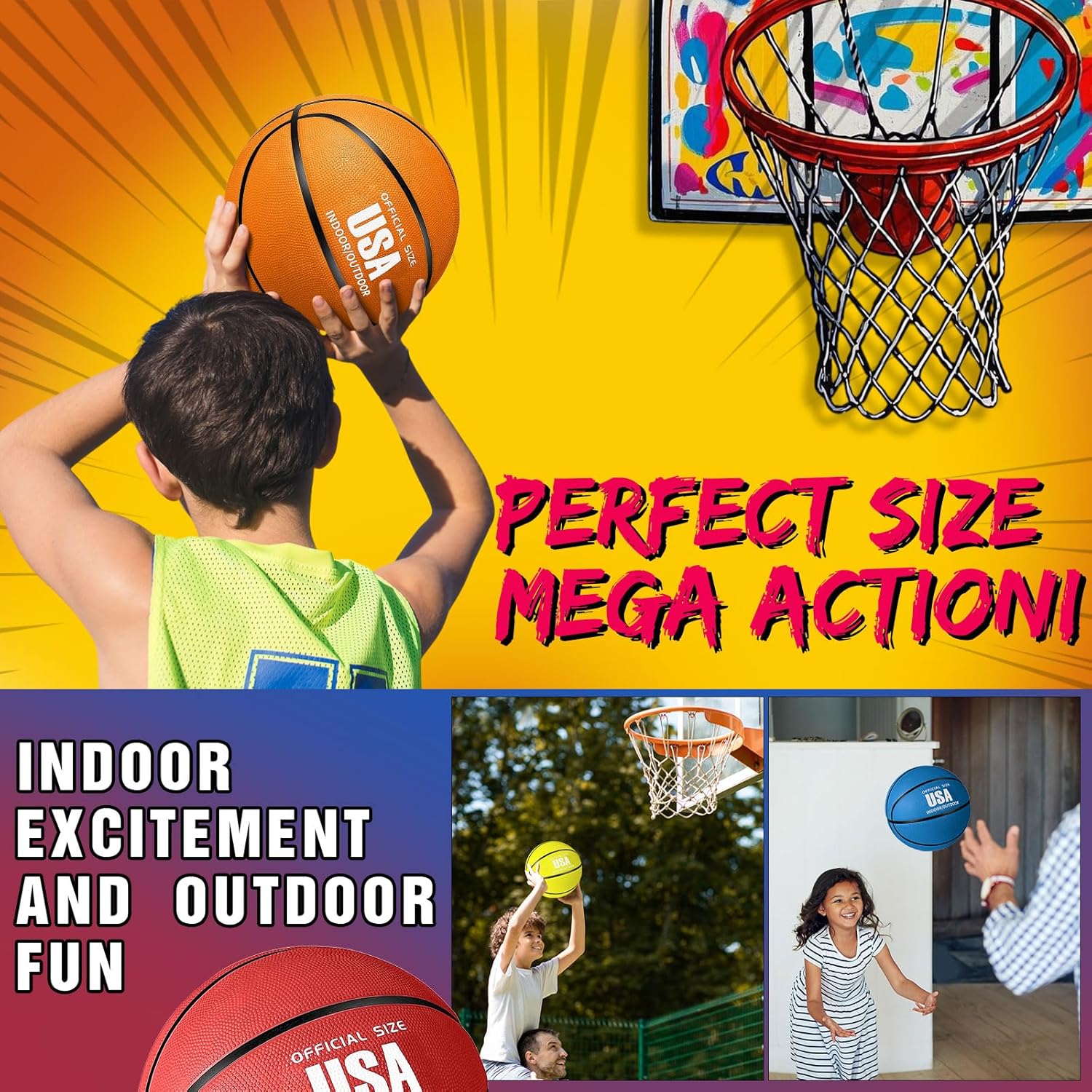 Jenaai 6 Pack Mini Basketballs with Pump for Kids 7 Inch Size 3 Rubber Arcade Basketball Color Small Toy Indoor Outdoor Pool Arcade Games Colorful Basketball for Kids Toddlers(Multicolor)