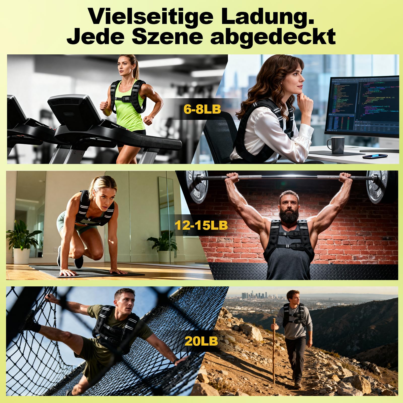 POWER GUIDANCE Gewichtsweste 6-20LB (2.7-9kg) Fix, Neopren Wasserdicht & Atmungsaktiv, Verstellbarer Brustgurt (89-127cm), Mit Staufach für Fitness, Laufen, CrossFit