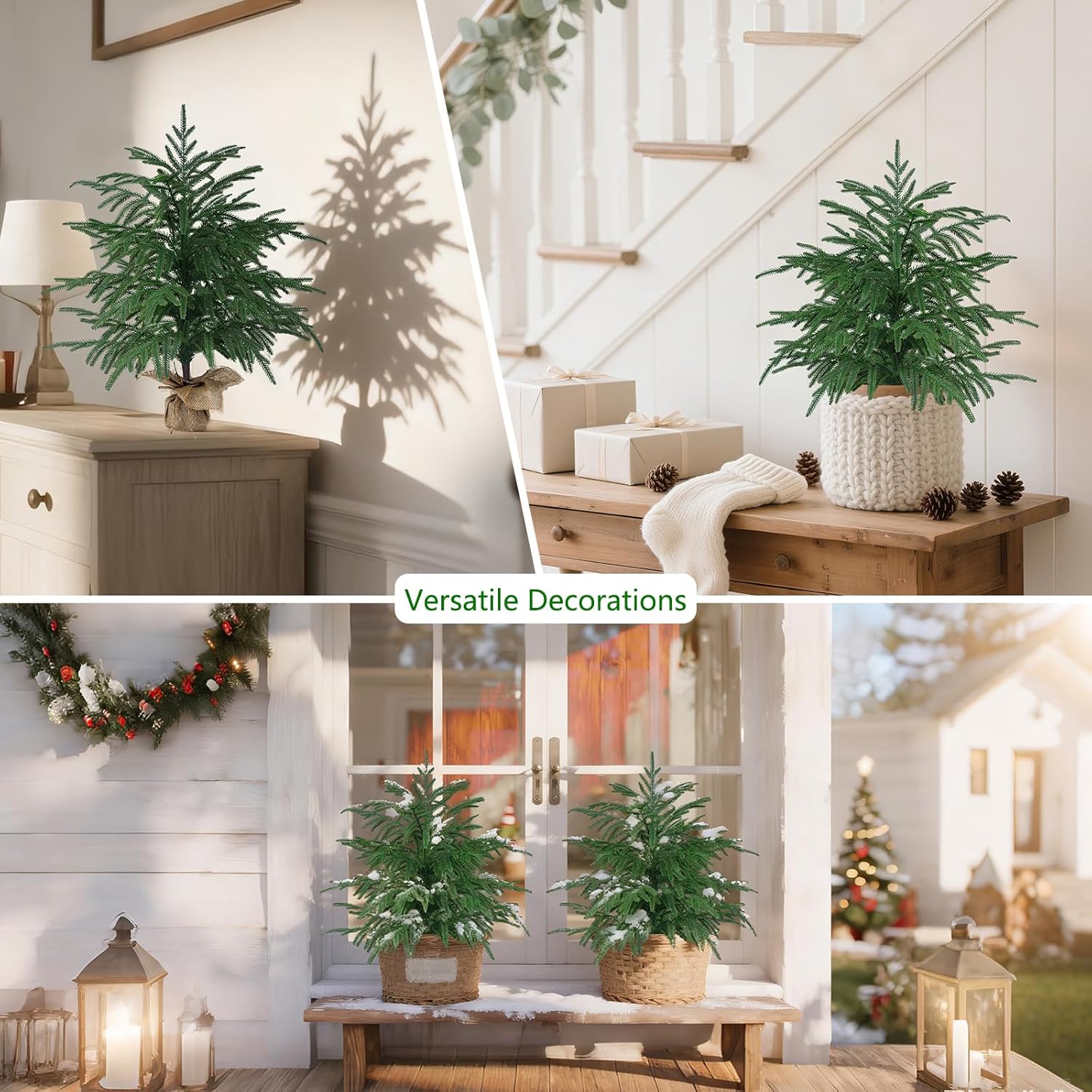 2FT Artificial Norfolk Pine Tree with Decorative Pot - Tabletop UV Protection Faux Tree Fake Plants with PE Branch for Indoor Outdoor Home Front Porch Christmas Decor
