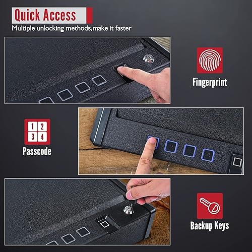 Miniatura 3 de Caja fuerte para armas TIKWELL para 2 pistolas biométricas seguras para pistolas, acceso rápido a huellas dactilares o teclado, regalos para papá de