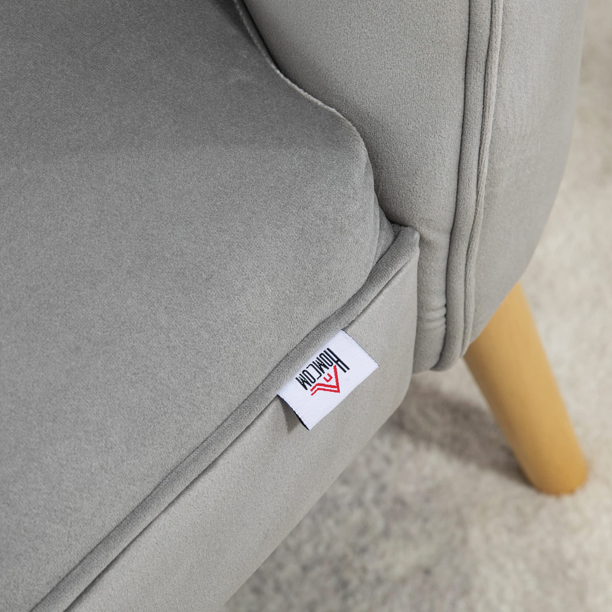 HOMCOM Poltrona per Soggiorno e Sala da Pranzo con Seduta Imbottita, Poltroncina da Camera con Gambe in Legno e Tessuto Effetto Velluto, 60x66x79 cm, Grigio