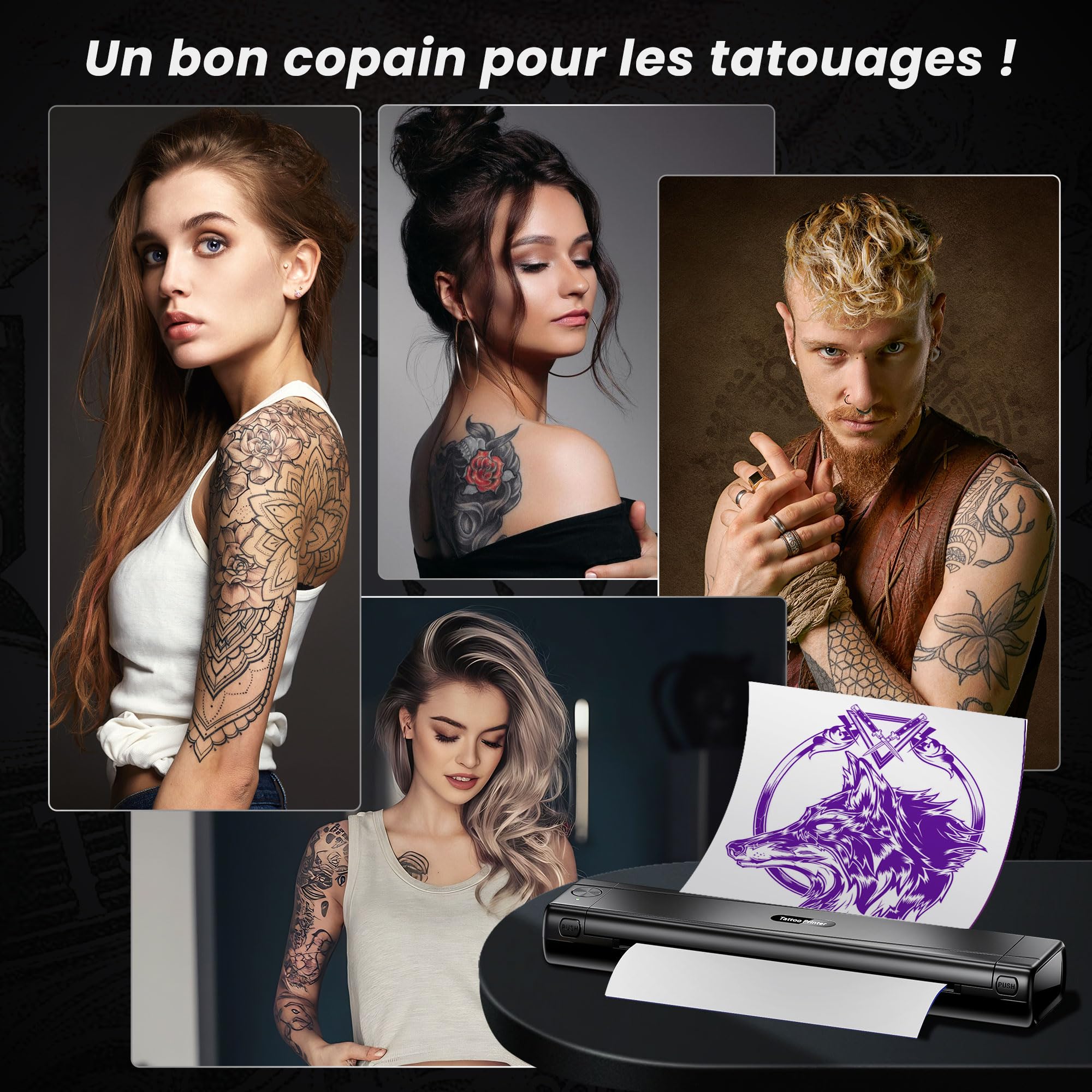 TATTMUSE Thermocopieur Tatouage Bluetooth, Imprimante Stencil Tatouage avec 10 Feuilles