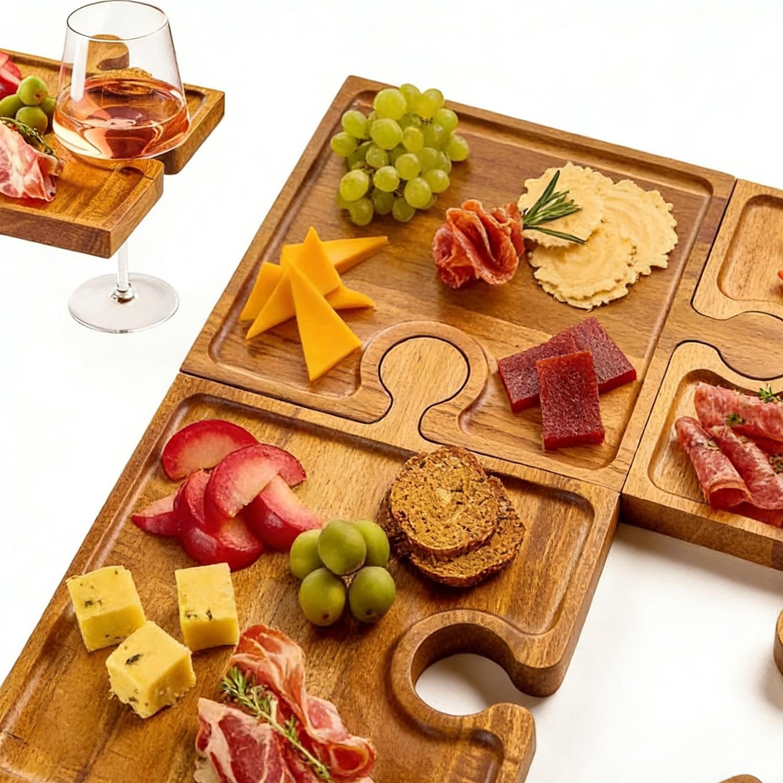 Bandeja para Servir Comida Juego De Presentación con Diseño De Puzzle | Tabla de Quesos y Embutidos con Asas Para Snack Tarta Postre Cocina Hogar Sala De Estar De Estreno Buffet De Vacaciones