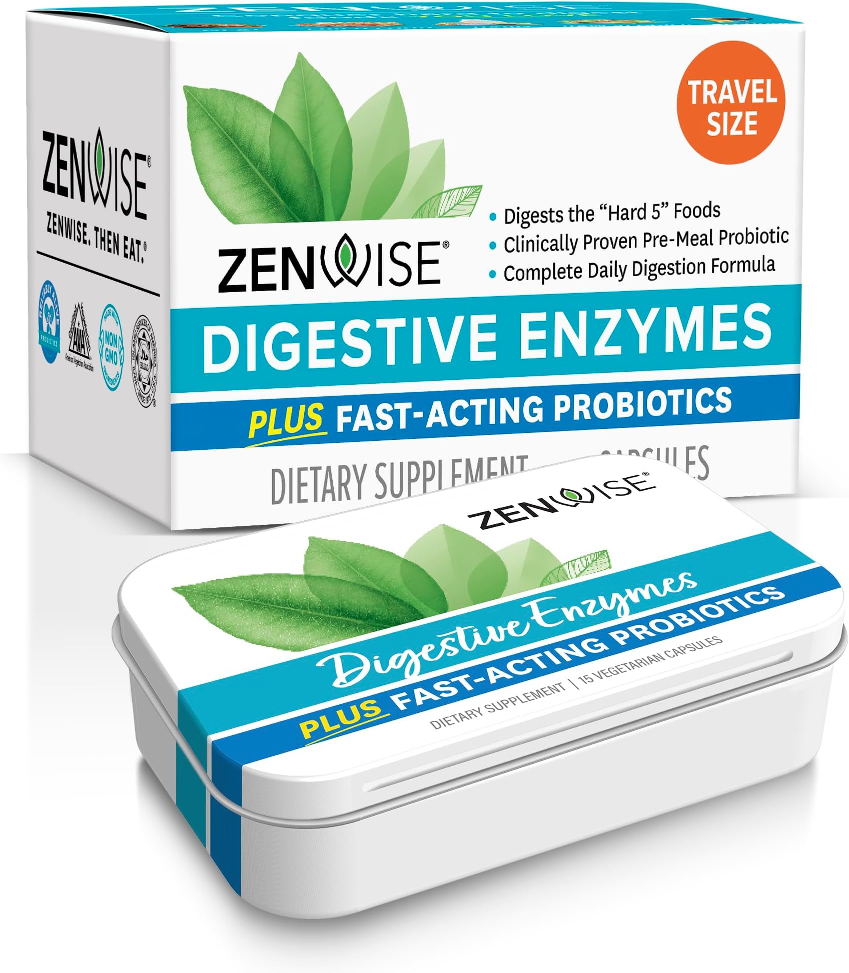 Zenwise Health Digestive Enzymes - Probiotic Multi Enzymes with Probiotics and Prebiotics for Digestive + Bloating Relief for Women and Men, Bromelain and More for Gut and Digestion - 15 Count