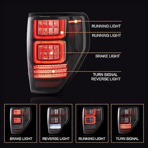 Miniatura 2 de VLAND Conjunto de luces traseras para Ford F-150 2009-2014, montaje de lámpara trasera con señal de giro, luces de reversa, enchufar y usar,