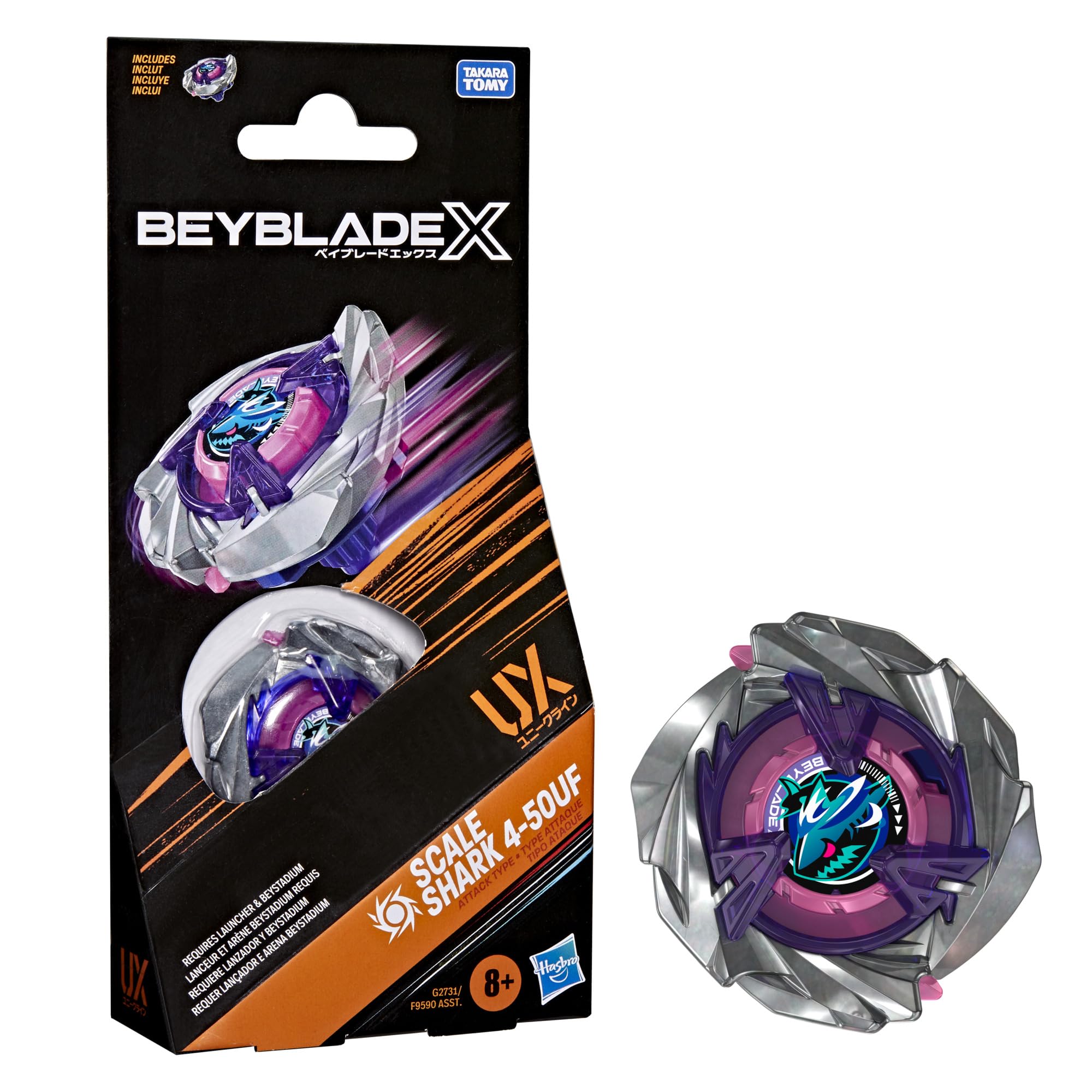 BEY BLADE X Scale Shark 4-50UF Booster Pack Set with Takara Tomy Attack Type Top, Battling Tops Game Toys, Ages 8+