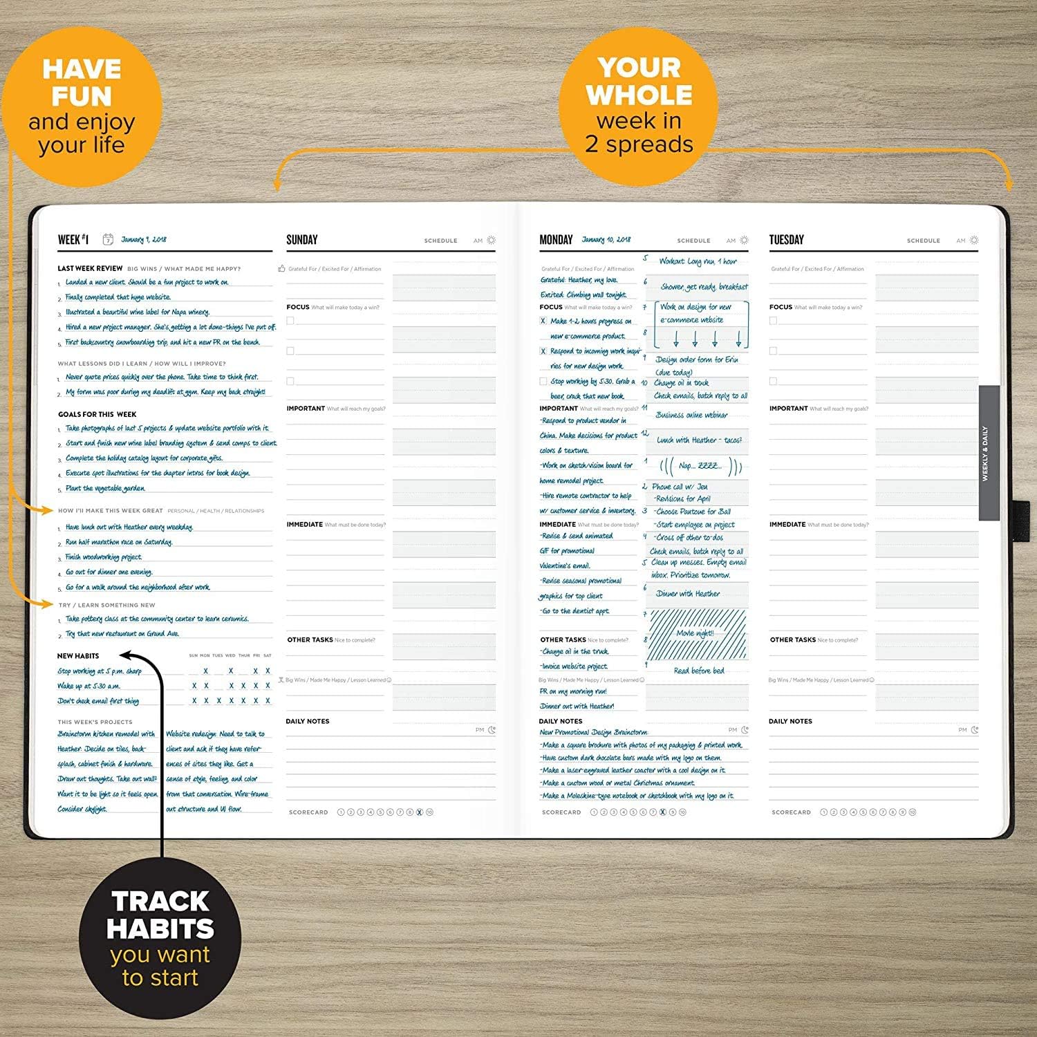 Get Stuff Done Planner for Productivity - 1 Year Undated Daily Planner, 8.5- x 11- - Sturdy & Smart Organizer for Goal Setting - Personal Organizer for Men & Women