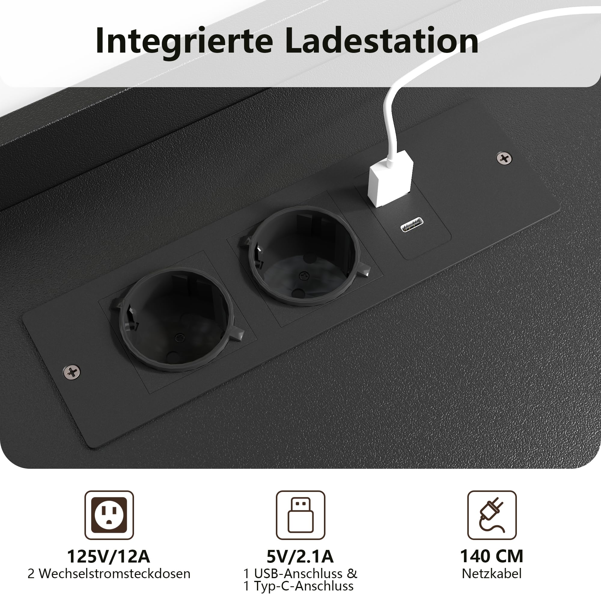 Extra große Nachttische mit Ladestation und LED-Beleuchtung, 75 x 60 x 40 cm Nachttisch mit 3 Schubladen und offenem Fach, Beistelltisch mit 2 USB-Anschlüsse für das Schlafzimmer (1)