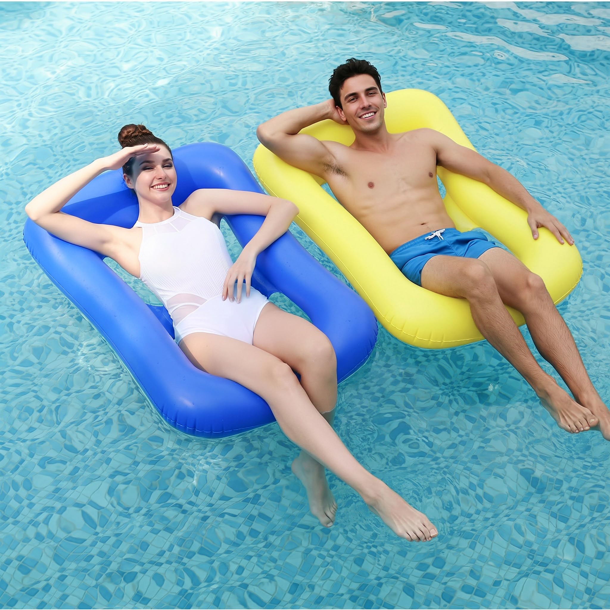 Zouwel 2Pack Lilo Pool Inflatables, Swimming Pool Floats Water Hammock for Adults, Keep Cool Sun Tanning Bed Float with Headrest Recliner Chair for Beach Summer Holiday (Yellow+Blue)