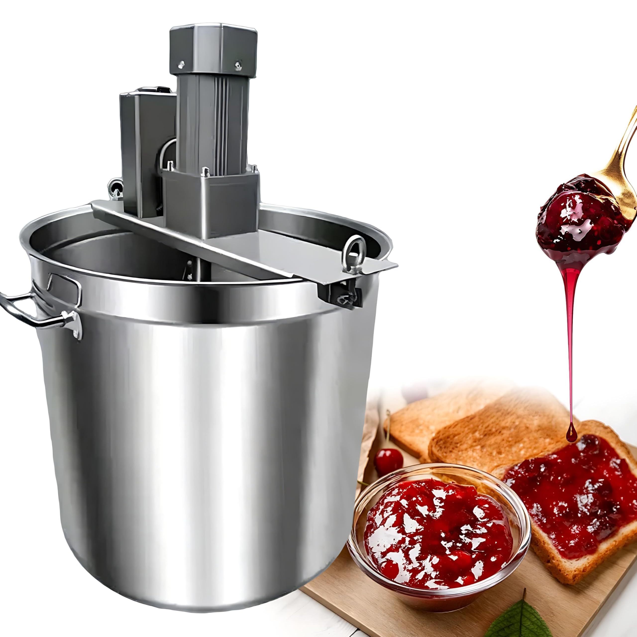 QIUNAOZI Automatic Food Mixer, Commercial Automatic Stir, with 4 Blade Stirring Scraper, Multiple speed settings, 301 Stainless Steel, for Making Jam, Sauce, Hot Pot Seasoning Bottom Soup Stirrer 40L