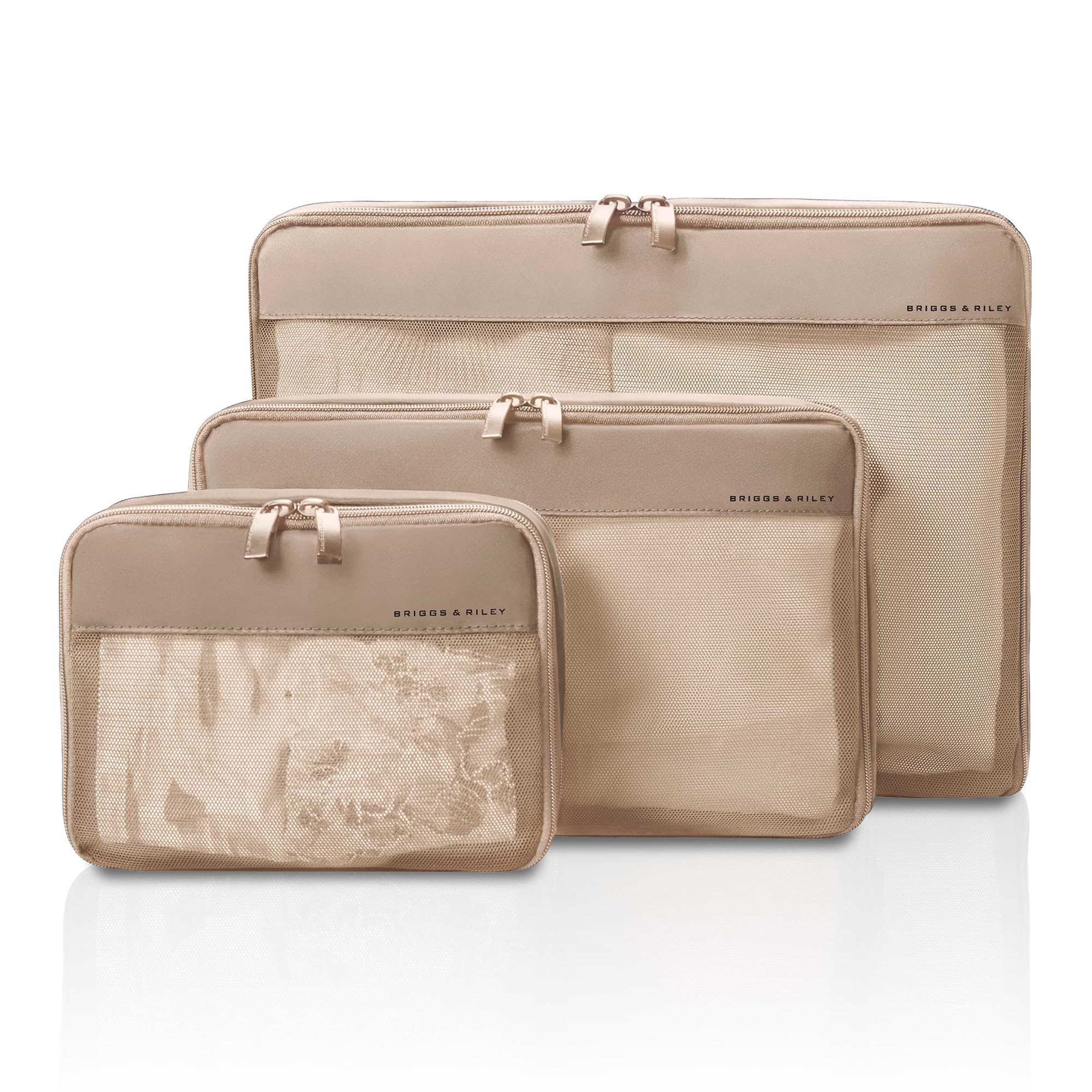 Briggs & Riley Set di cubi per imballaggio a compressione, organizer per valigie e bagagli, per donne e uomini, accessori da viaggio per le vacanze, 3 pezzi, marrone chiaro