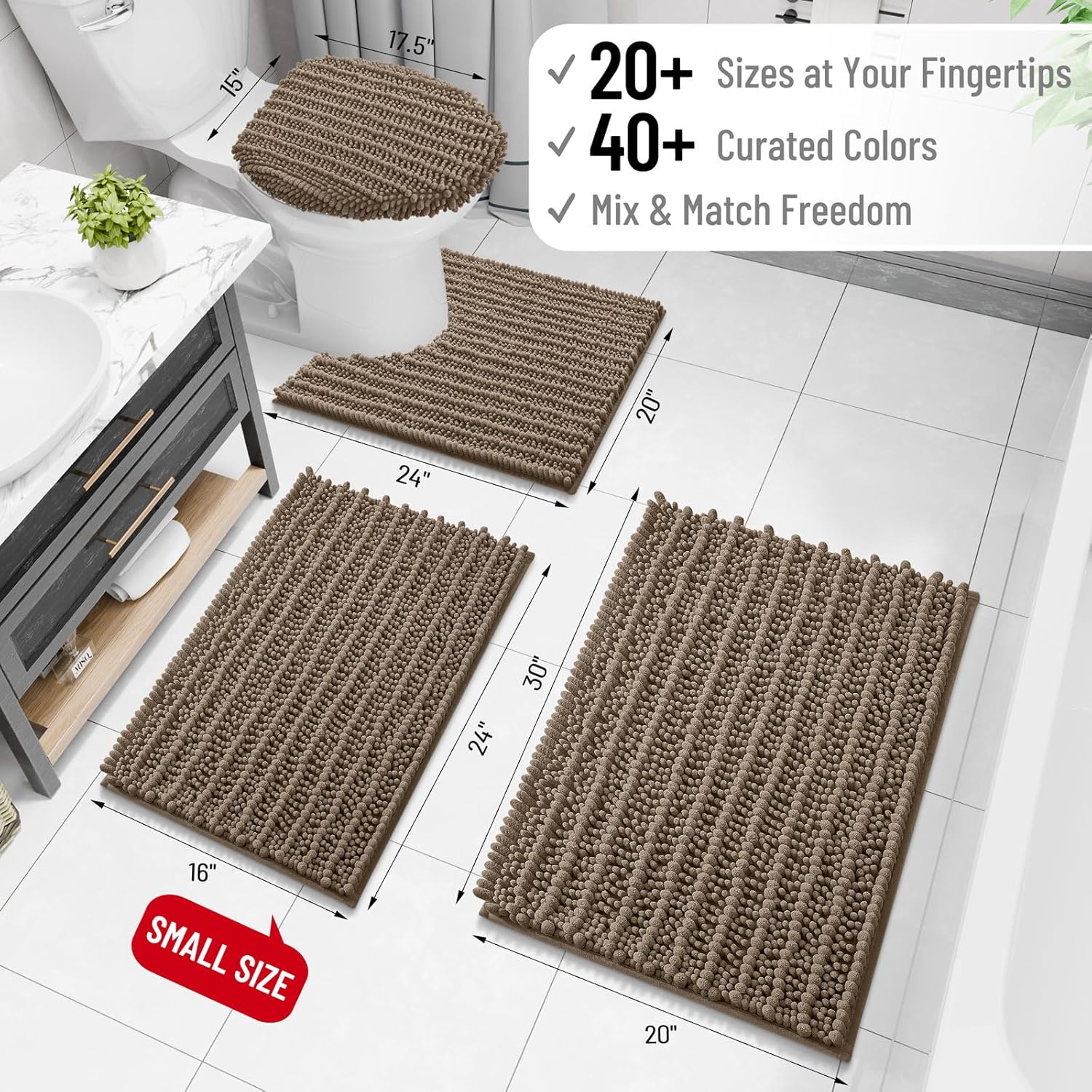 Arotive Luxury Bathroom Rugs 30x20, Extra Soft Thick Absorbent Shaggy Chenille Bath Rugs, Non-Slip Machine Wash Dry, Bath Mats for Bathroom Floor, Tub and Shower, Home Decor Accessories, Camel
