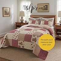 Vista 7 de SLPR Country Roses - Juego de edredón de algodón con diseño de retazos, tamaño King con 2 fundas, ropa de cama floral de estilo rural francés