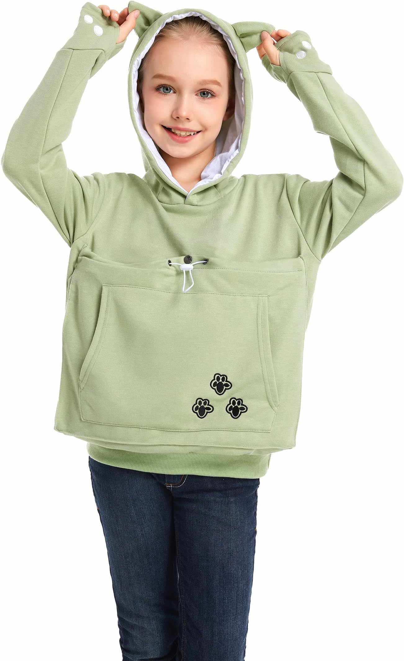 LINYUCHEN Boys Girls Cat Pouch Hoodie - Kitten Puppy Carrier Holder Sweatshirt Long Sleeve Cat Ear Pullover Tops