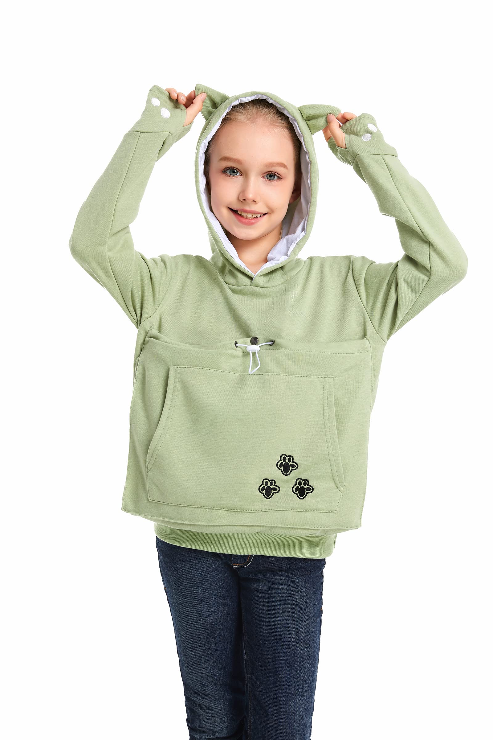 LINYUCHEN Boys Girls Cat Pouch Hoodie - Kitten Puppy Carrier Holder Sweatshirt Long Sleeve Cat Ear Pullover Tops