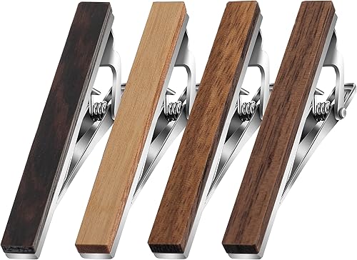 4 clips de corbata para hombre, clip de corbata de madera para boda, aniversario, negocios y el mejor regalo, Madera, Cuarzo prasiolita