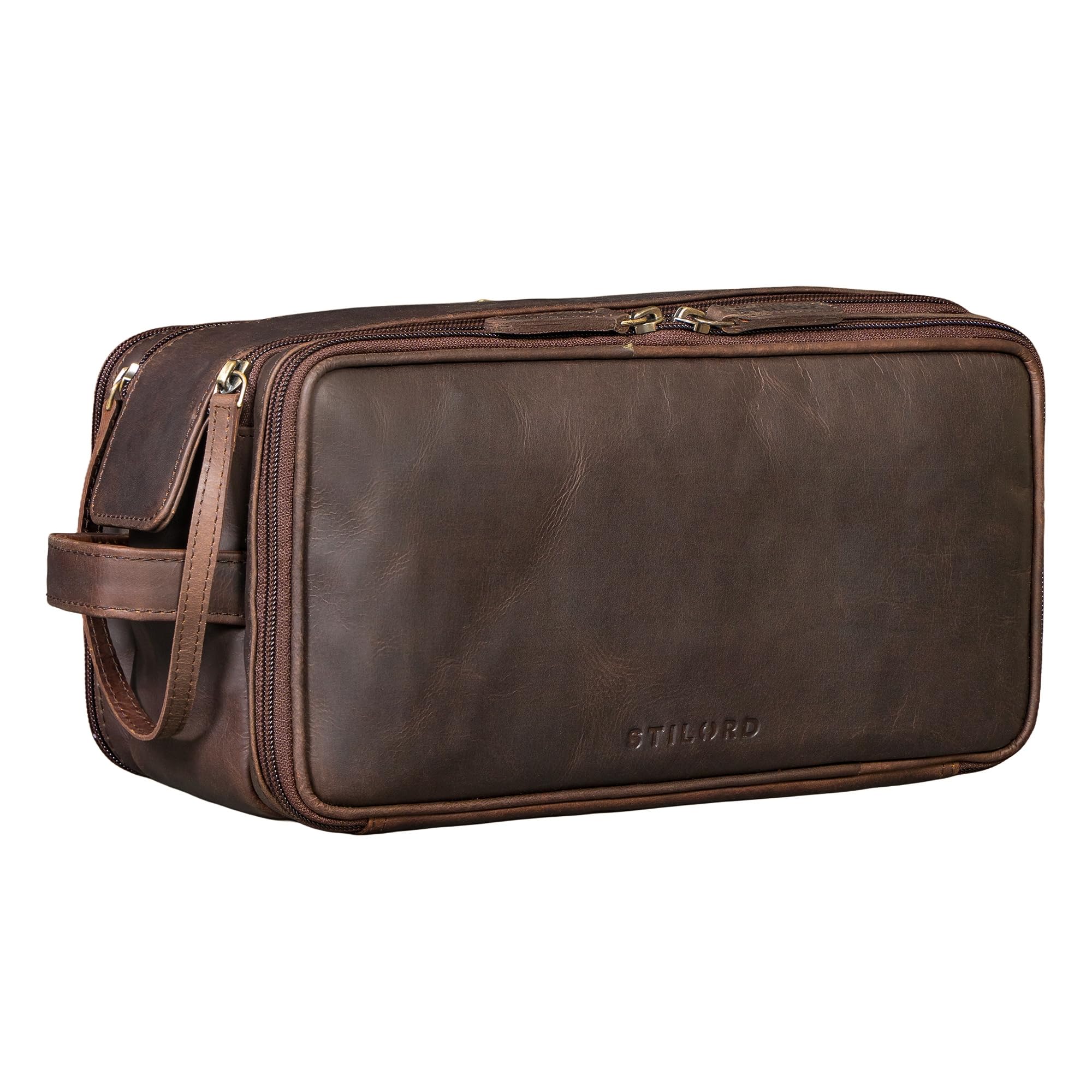 STILORD Barlow Kulturtasche Herren Damen Leder Groß Kulturbeutel zum Aufhängen Echtleder Waschtasche Vintage Reise Toilettentasche mit 6 Elastikschlaufen Farbe:Zamora - braun